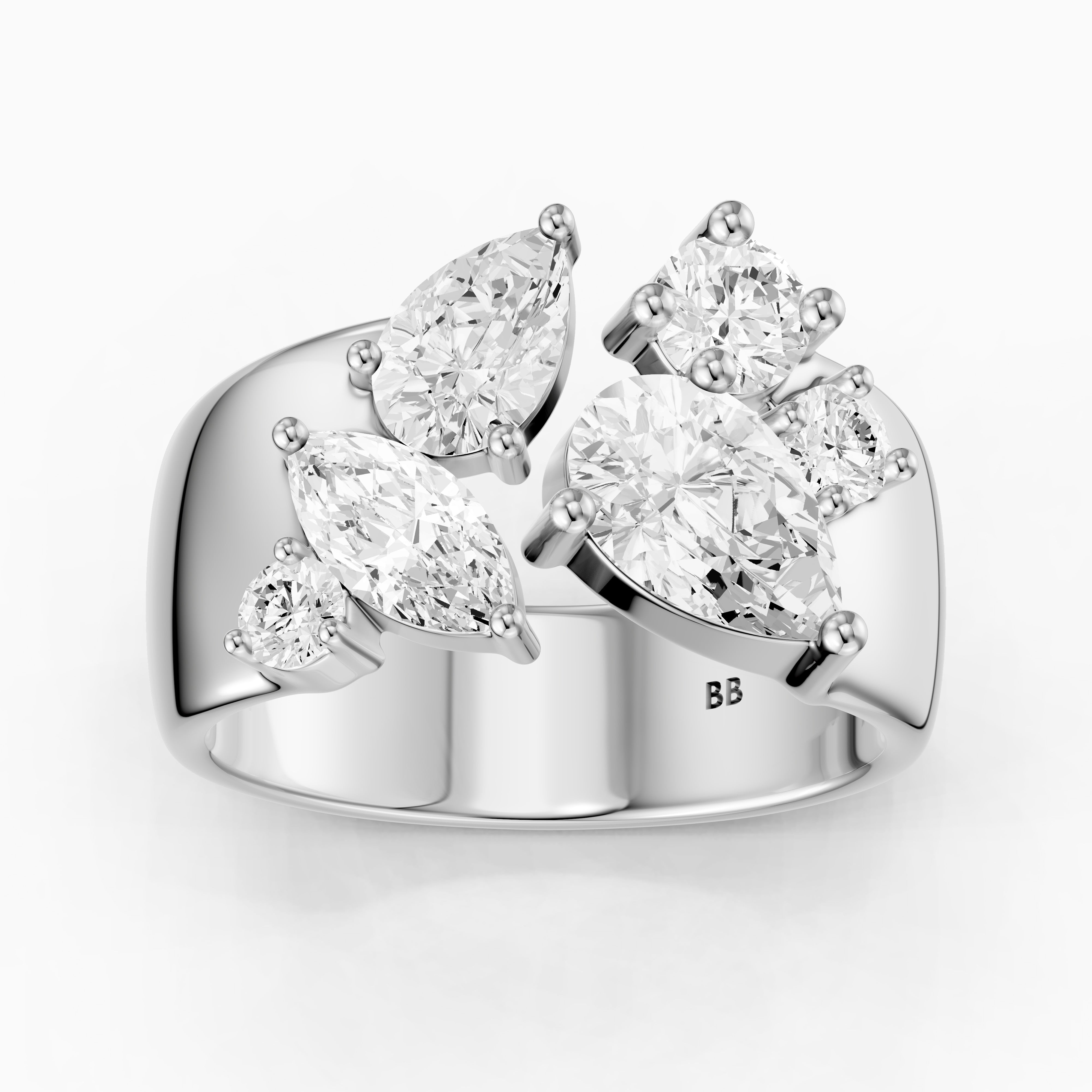 Aniya Mixed Shape Lab Grown Diamond Cluster Wide Open Cigar Band