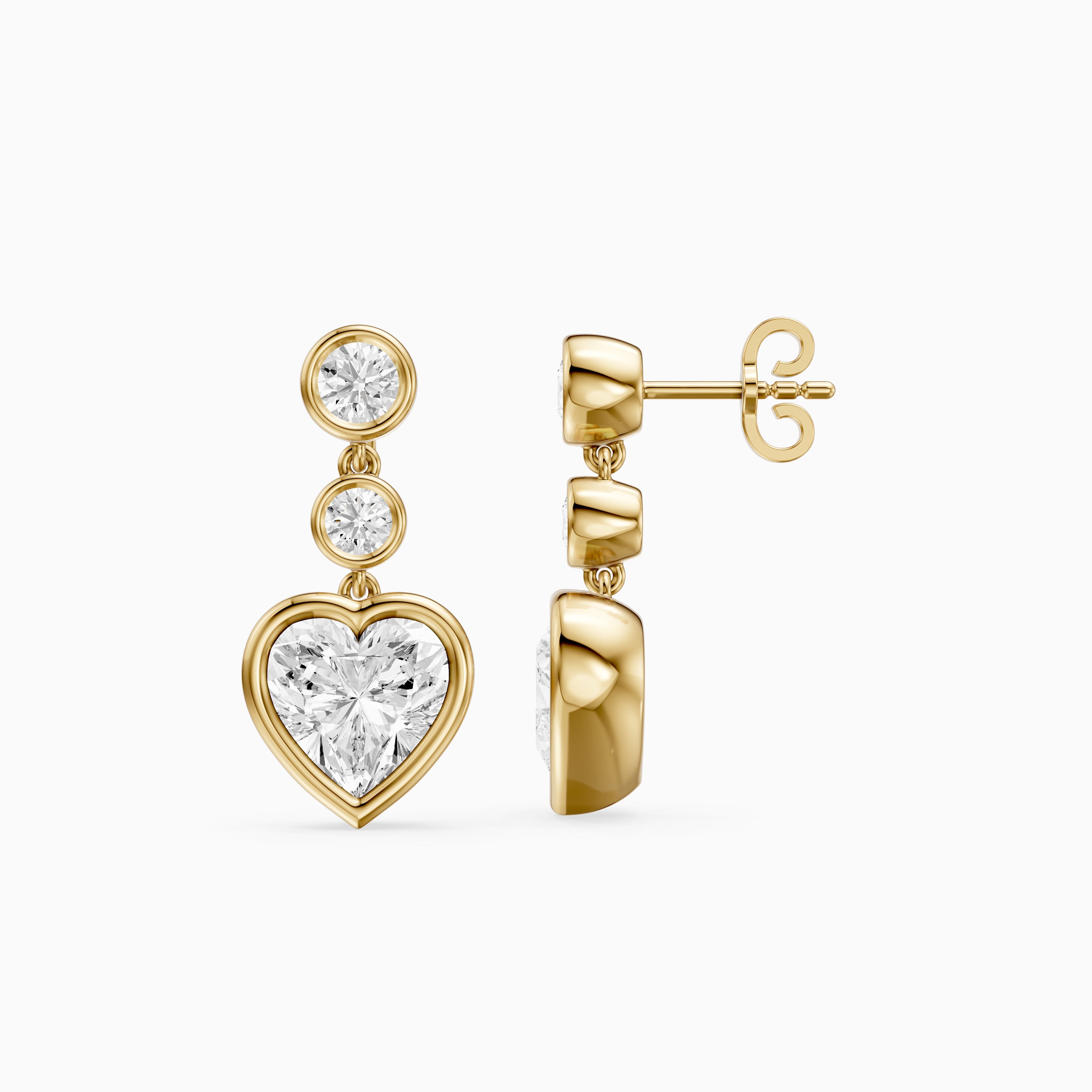 Ava Heart Shape and Round Lab Grown Diamond Bezel Drop Earrings