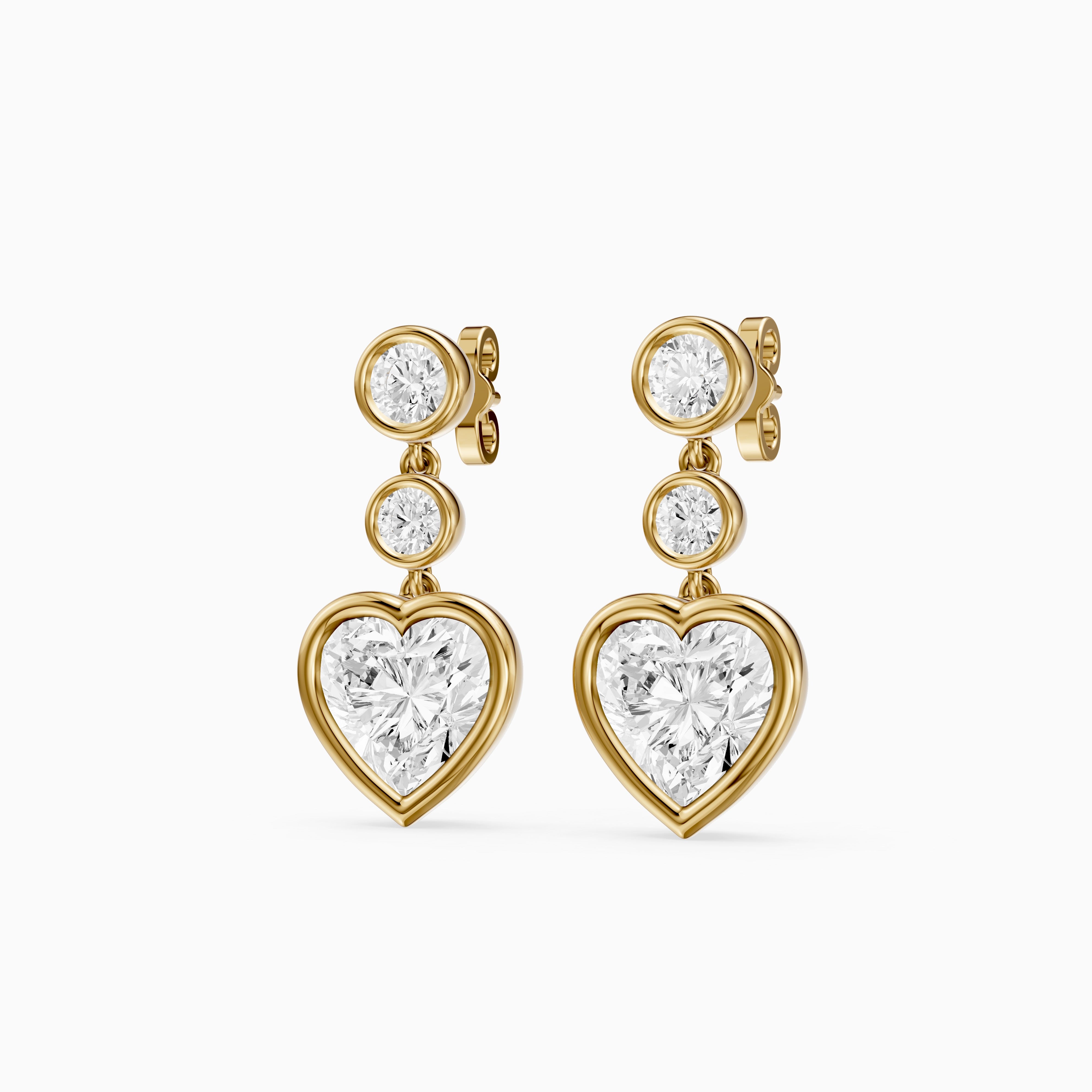 Ava Heart Shape and Round Lab Grown Diamond Bezel Drop Earrings