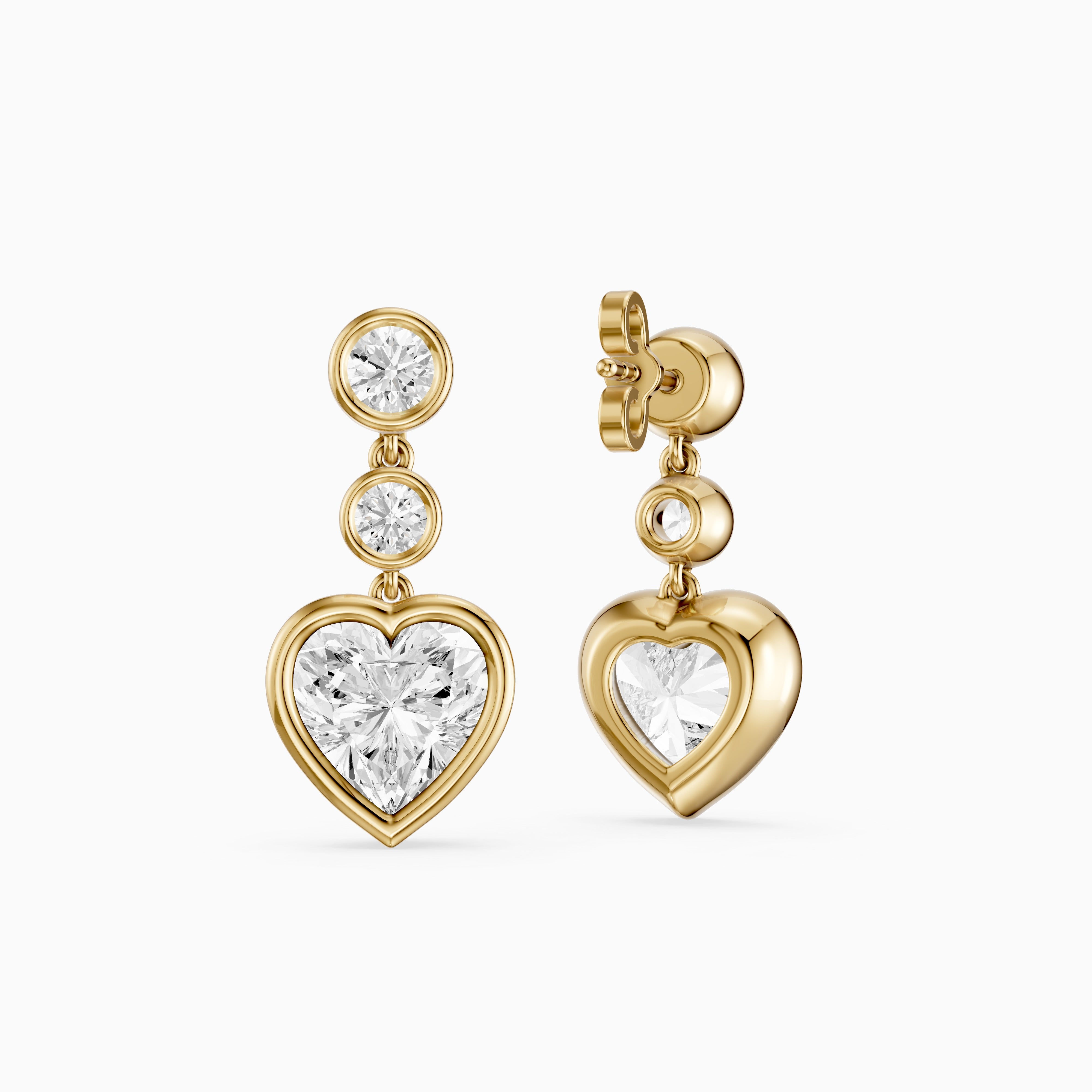 Ava Heart Shape and Round Lab Grown Diamond Bezel Drop Earrings