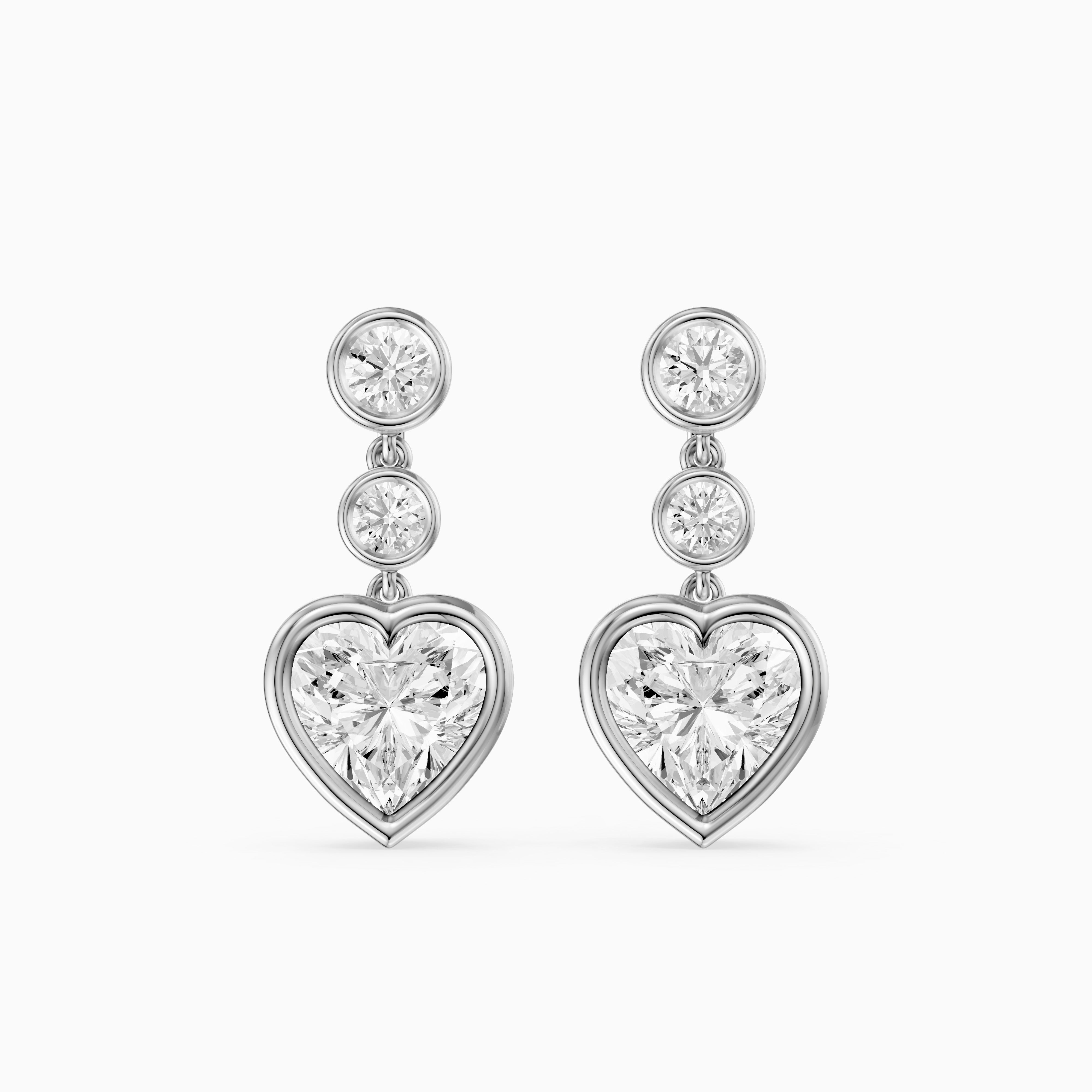 Ava Heart Shape and Round Lab Grown Diamond Bezel Drop Earrings