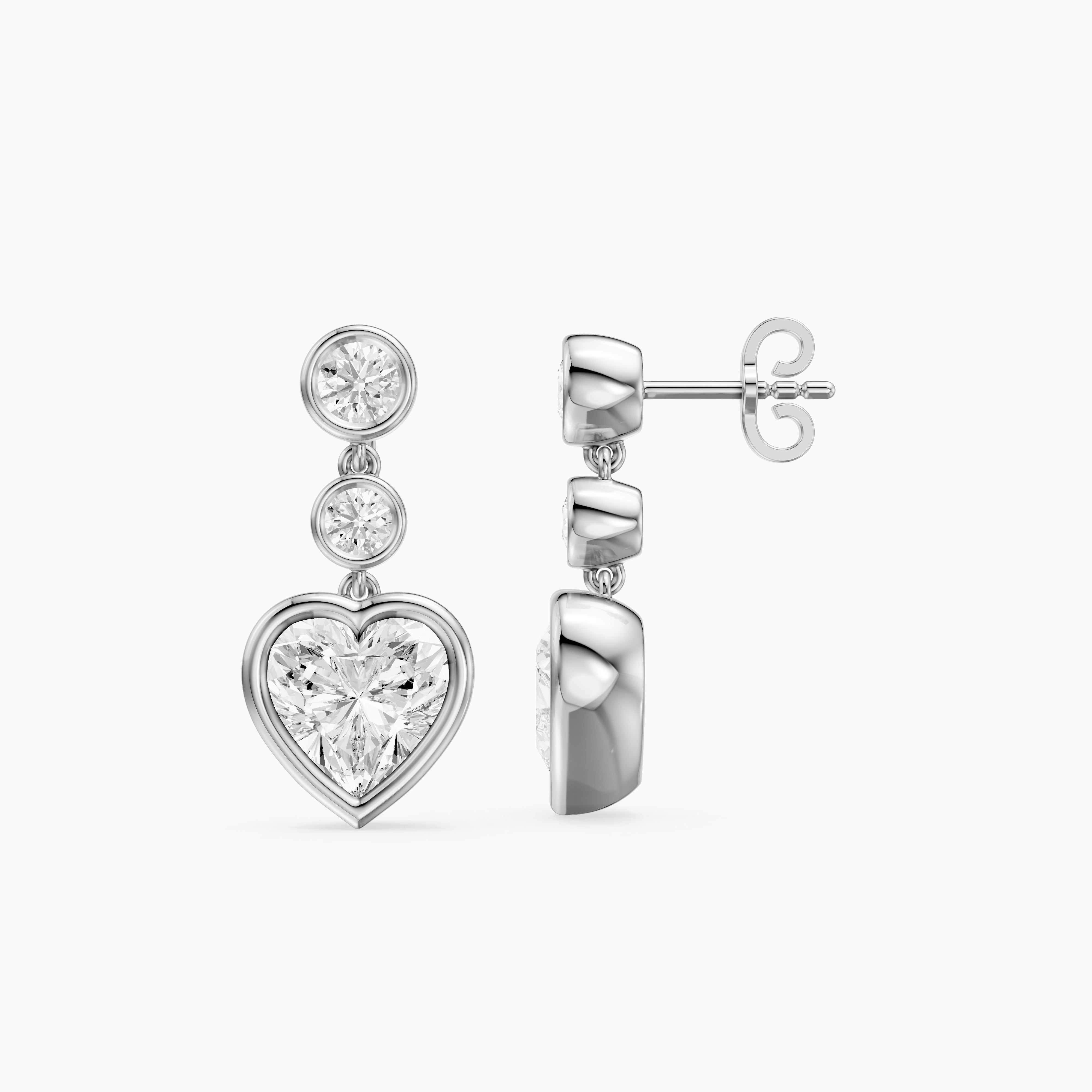 Ava Heart Shape and Round Lab Grown Diamond Bezel Drop Earrings