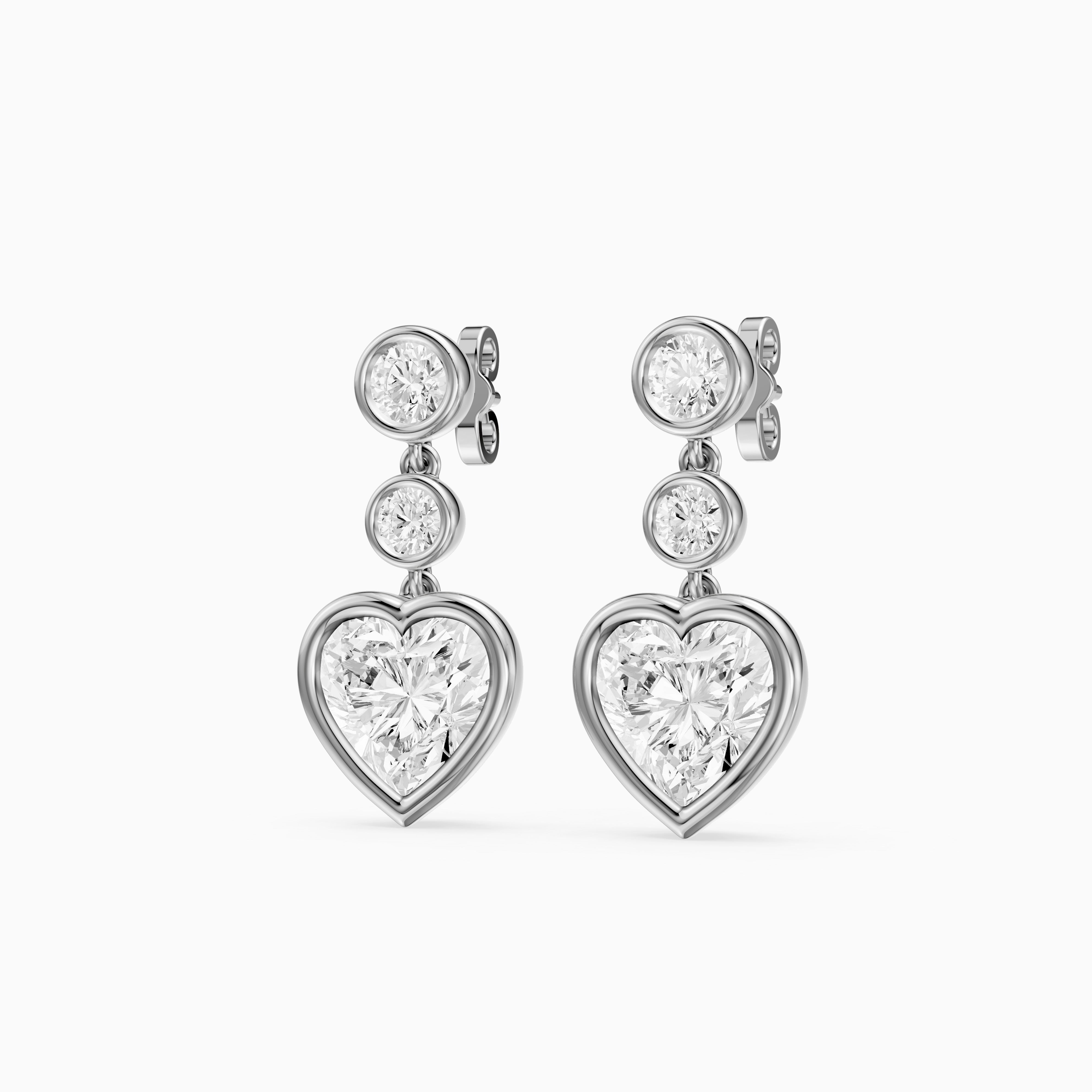 Ava Heart Shape and Round Lab Grown Diamond Bezel Drop Earrings