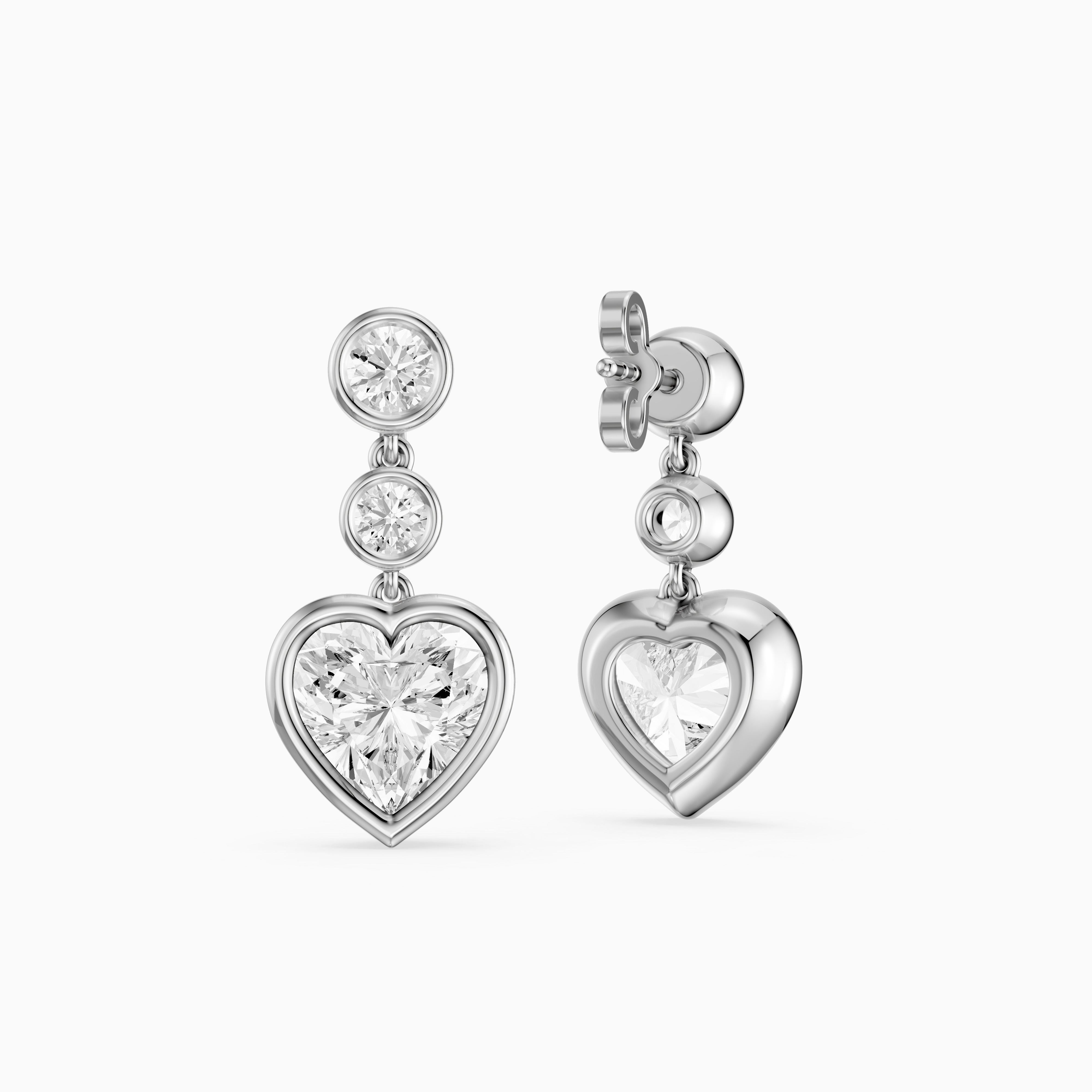 Ava Heart Shape and Round Lab Grown Diamond Bezel Drop Earrings