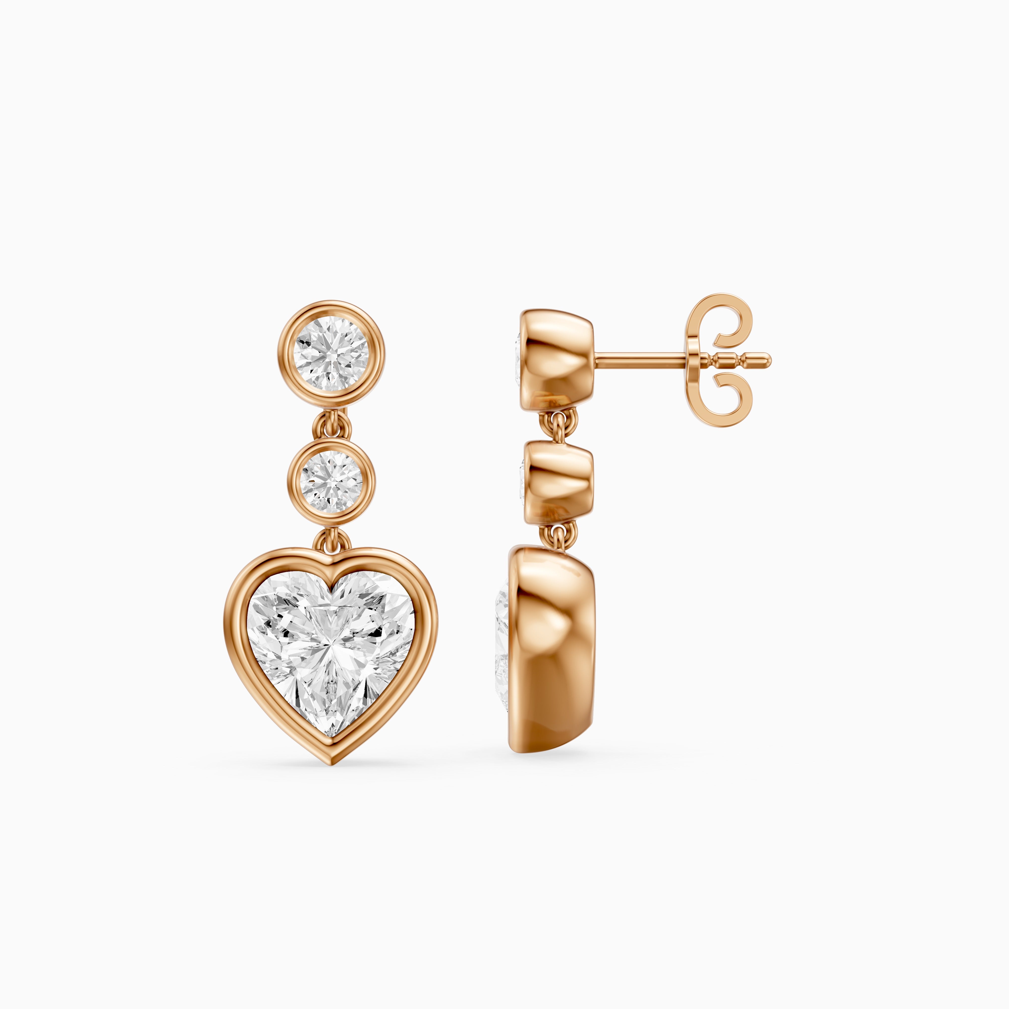 Ava Heart Shape and Round Lab Grown Diamond Bezel Drop Earrings