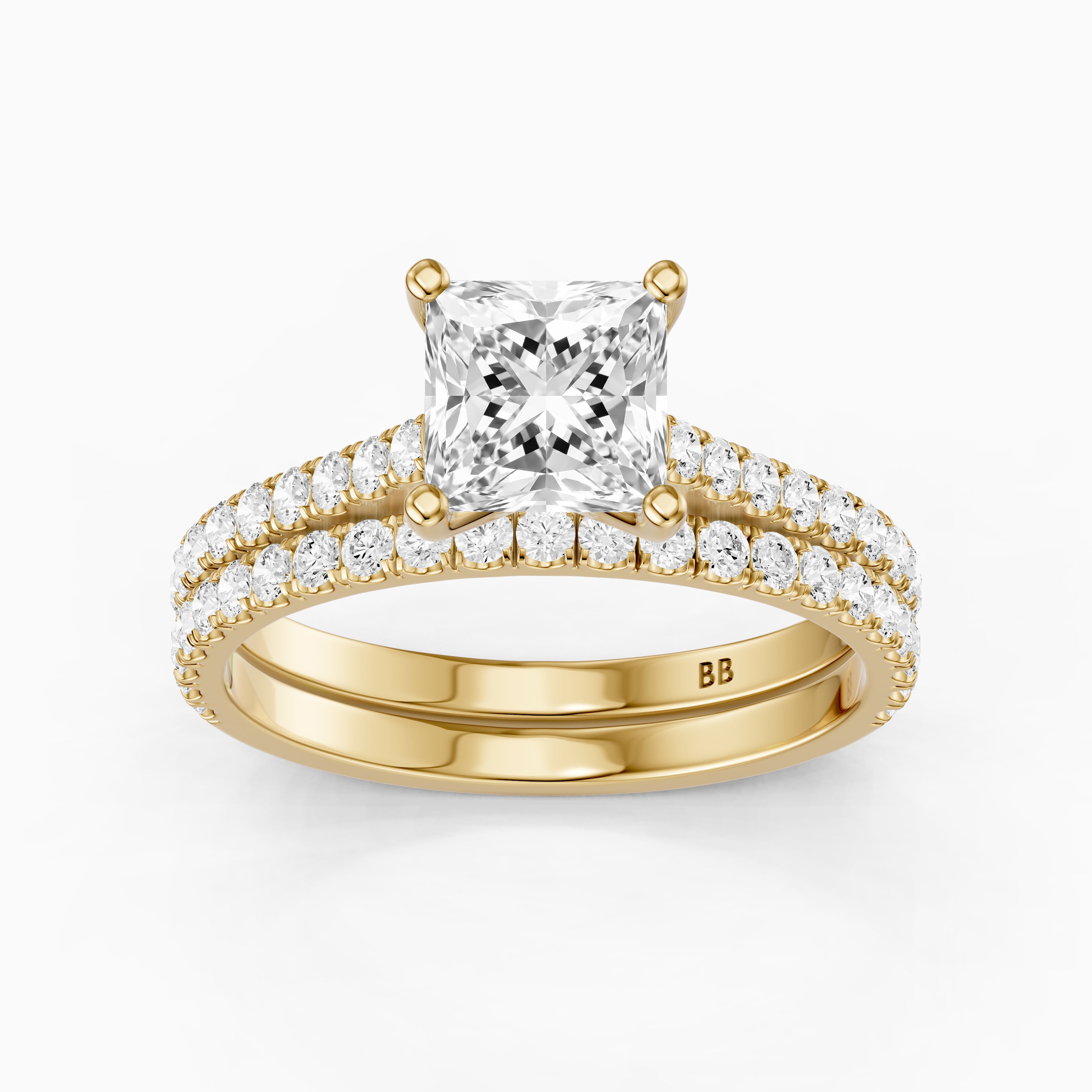 Mariane Princess Cut Lab Grown Diamond Pave Bridal Set