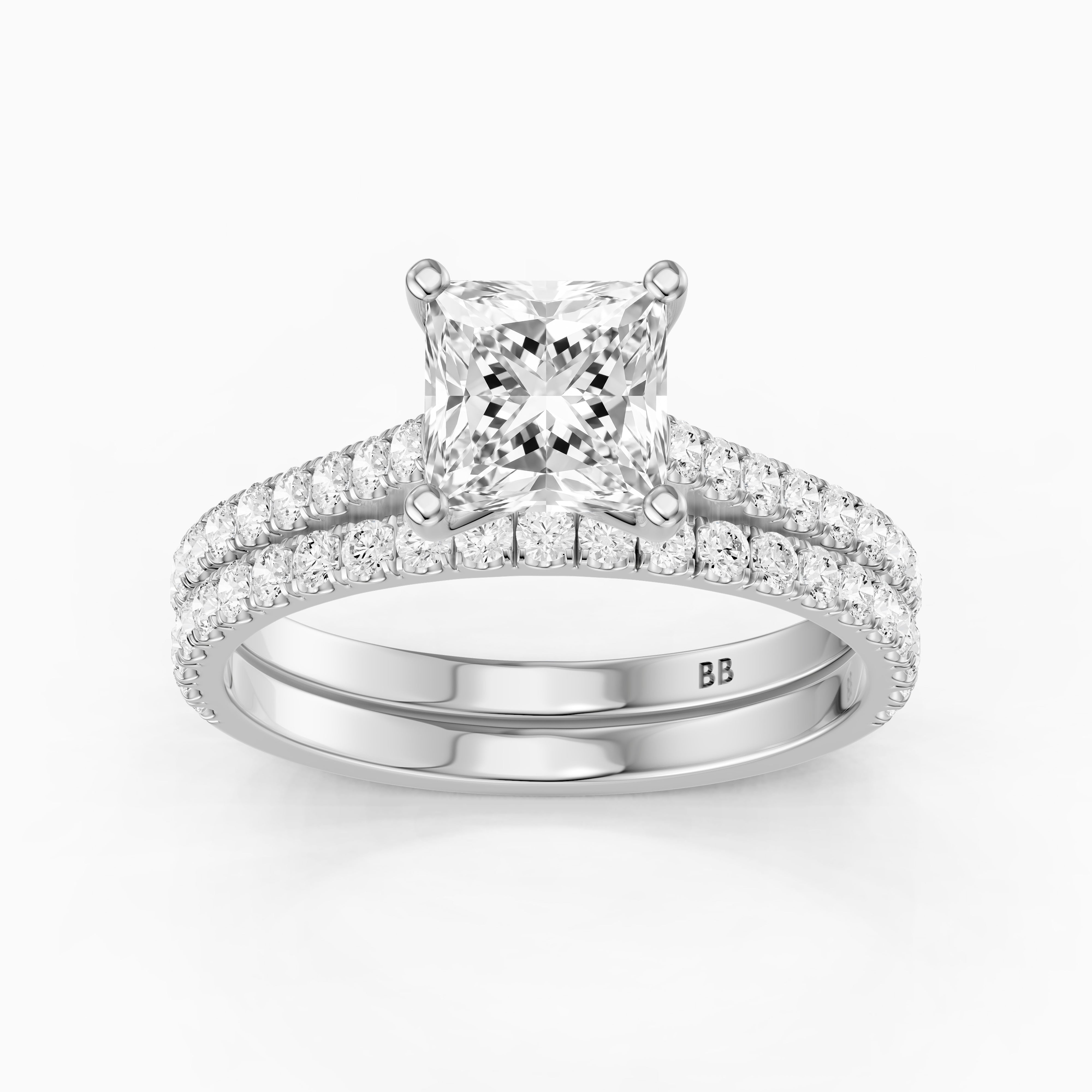 Mariane Princess Cut Lab Grown Diamond Pave Bridal Set
