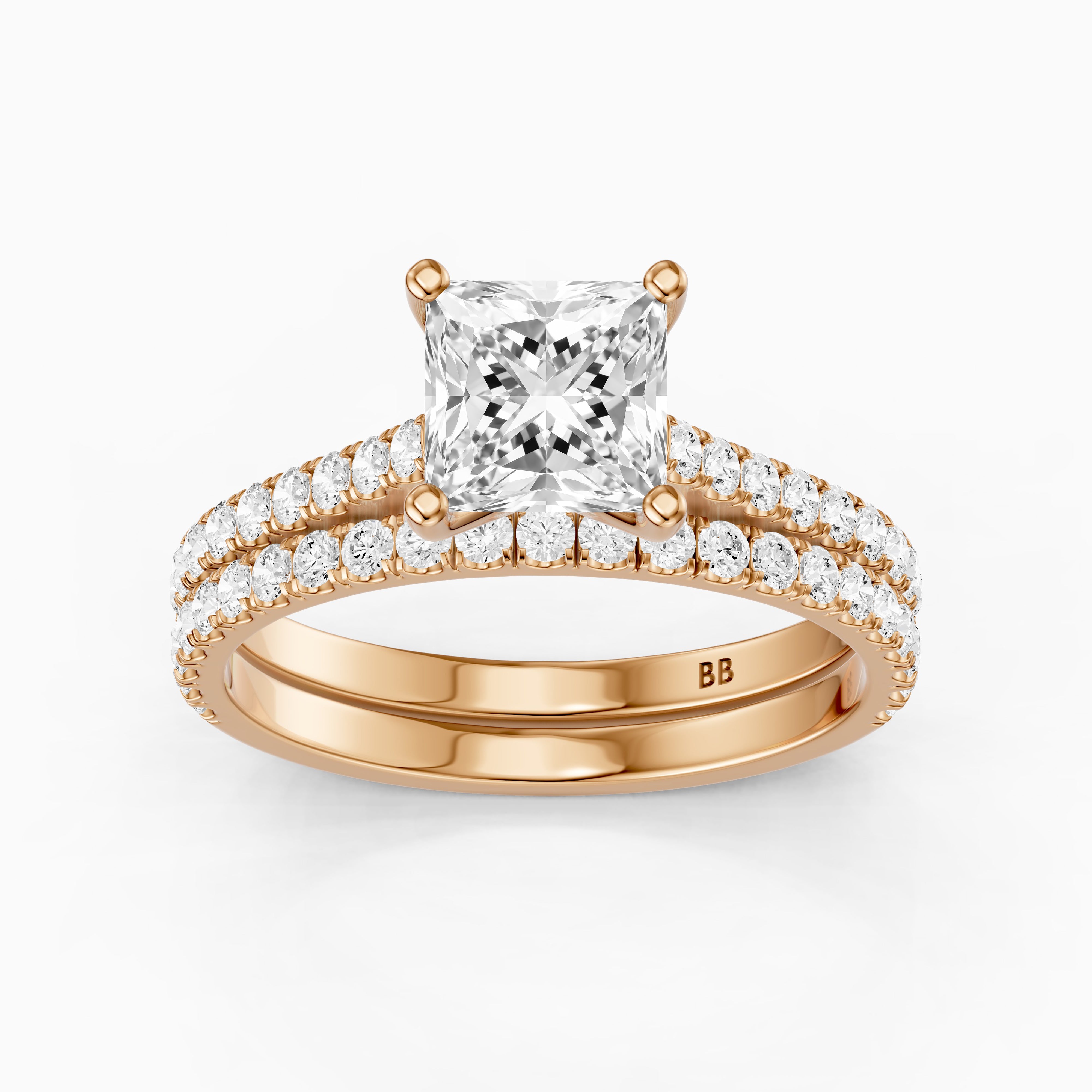 Mariane Princess Cut Lab Grown Diamond Pave Bridal Set