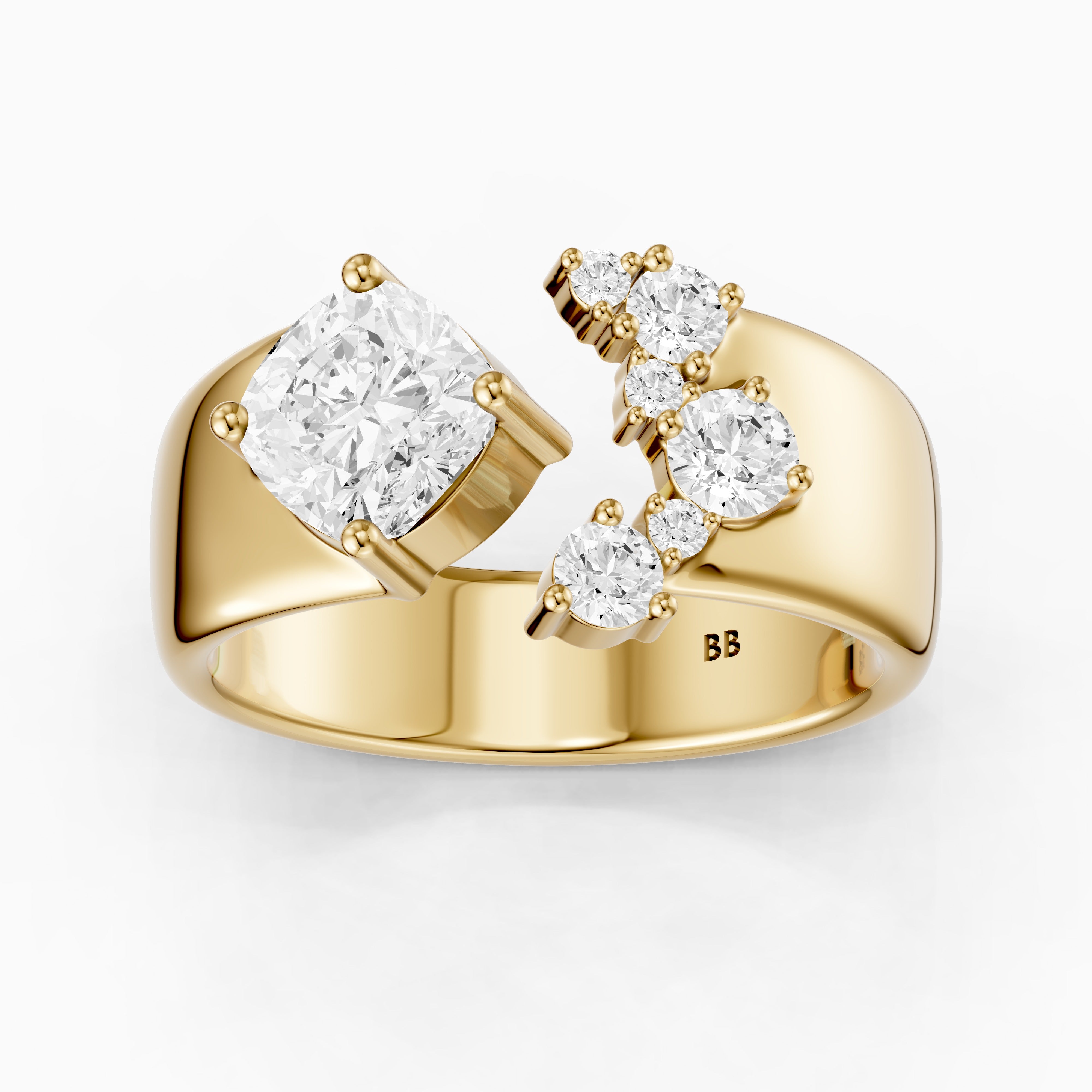 Ayla Cushion and Round Lab Grown Diamond Open Cigar Band