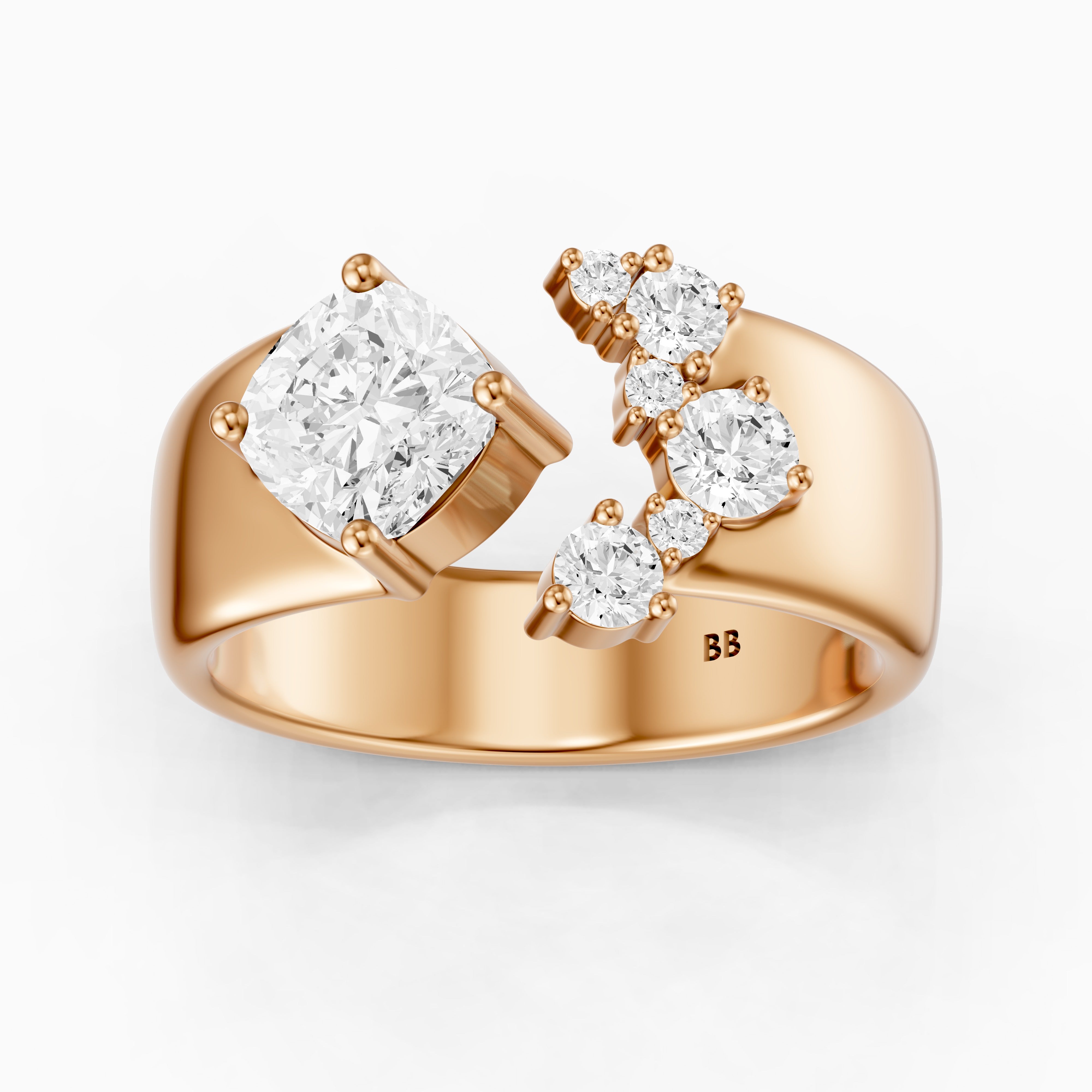 Ayla Cushion and Round Lab Grown Diamond Open Cigar Band
