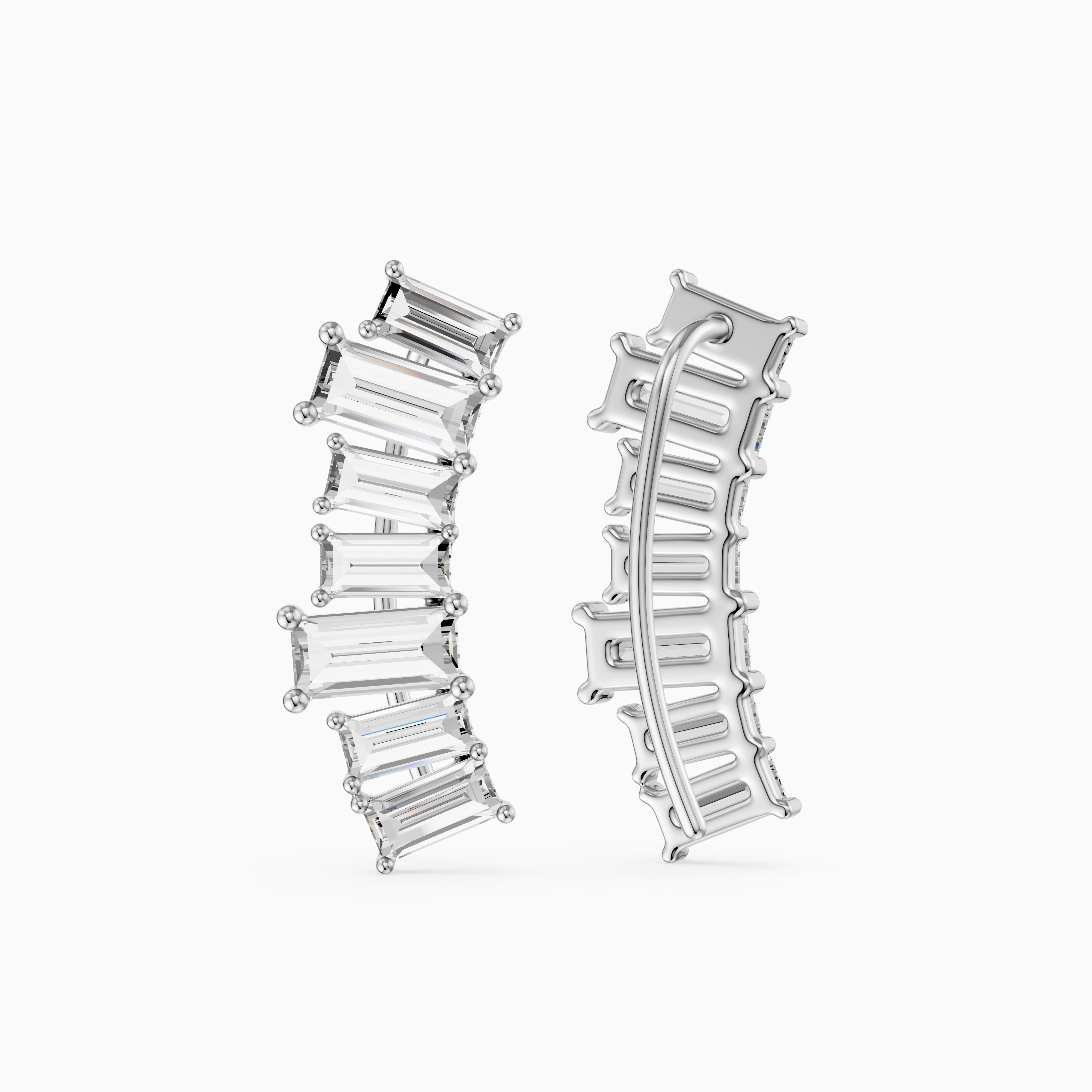 Dior Baguette Lab Grown Diamond Four Claw Ear Climber Cuff Earrings