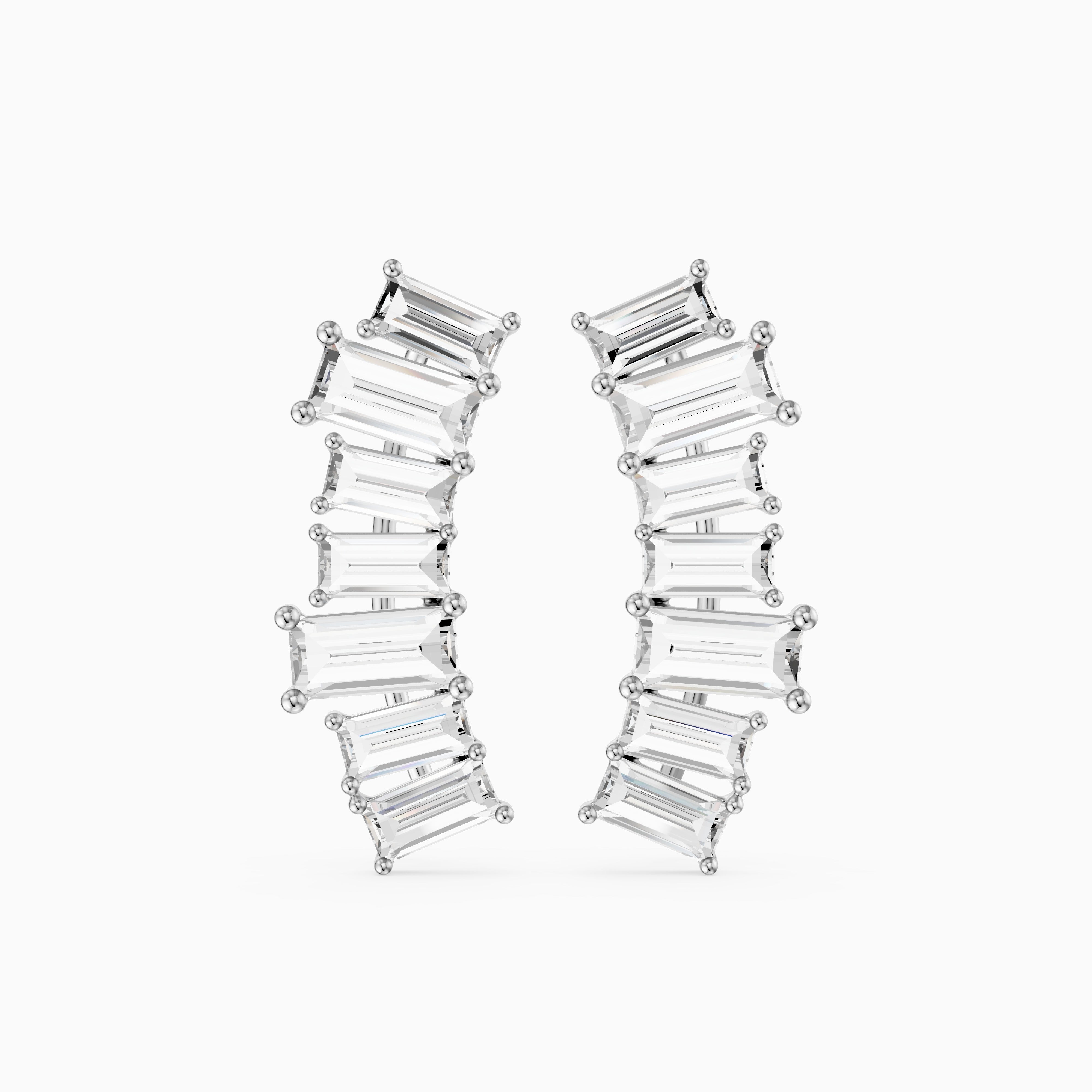 Dior Baguette Lab Grown Diamond Four Claw Ear Climber Cuff Earrings