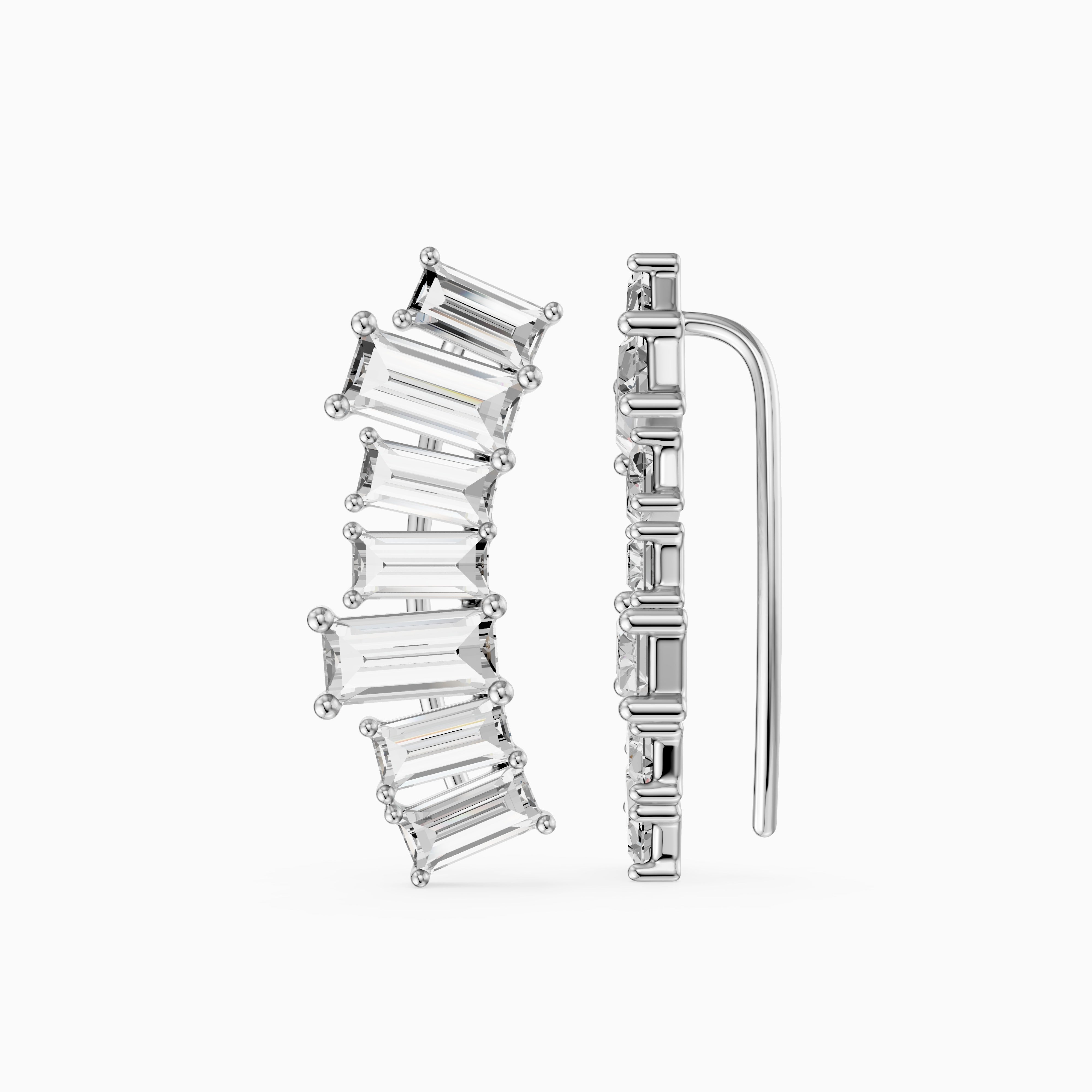 Dior Baguette Lab Grown Diamond Four Claw Ear Climber Cuff Earrings