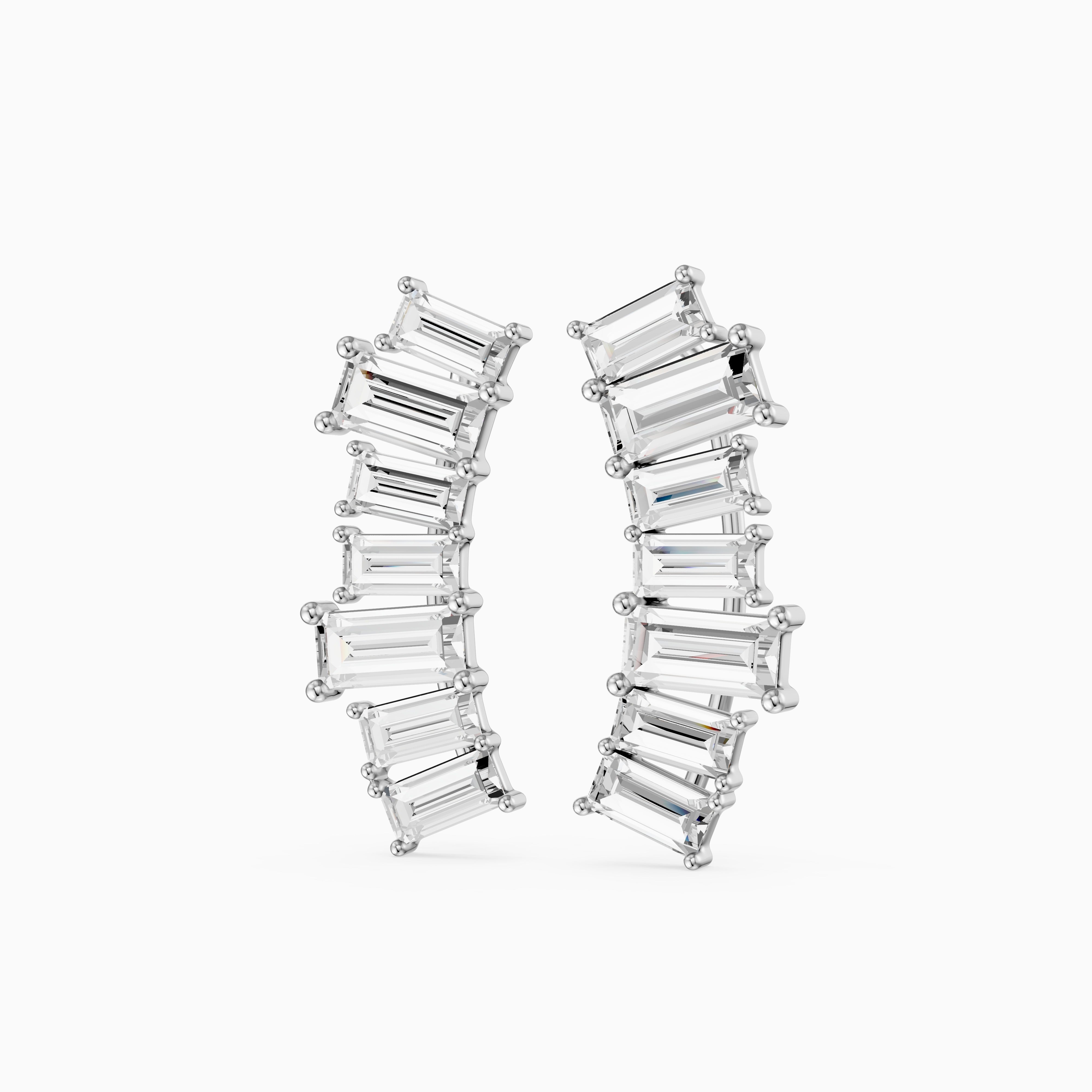 Dior Baguette Lab Grown Diamond Four Claw Ear Climber Cuff Earrings