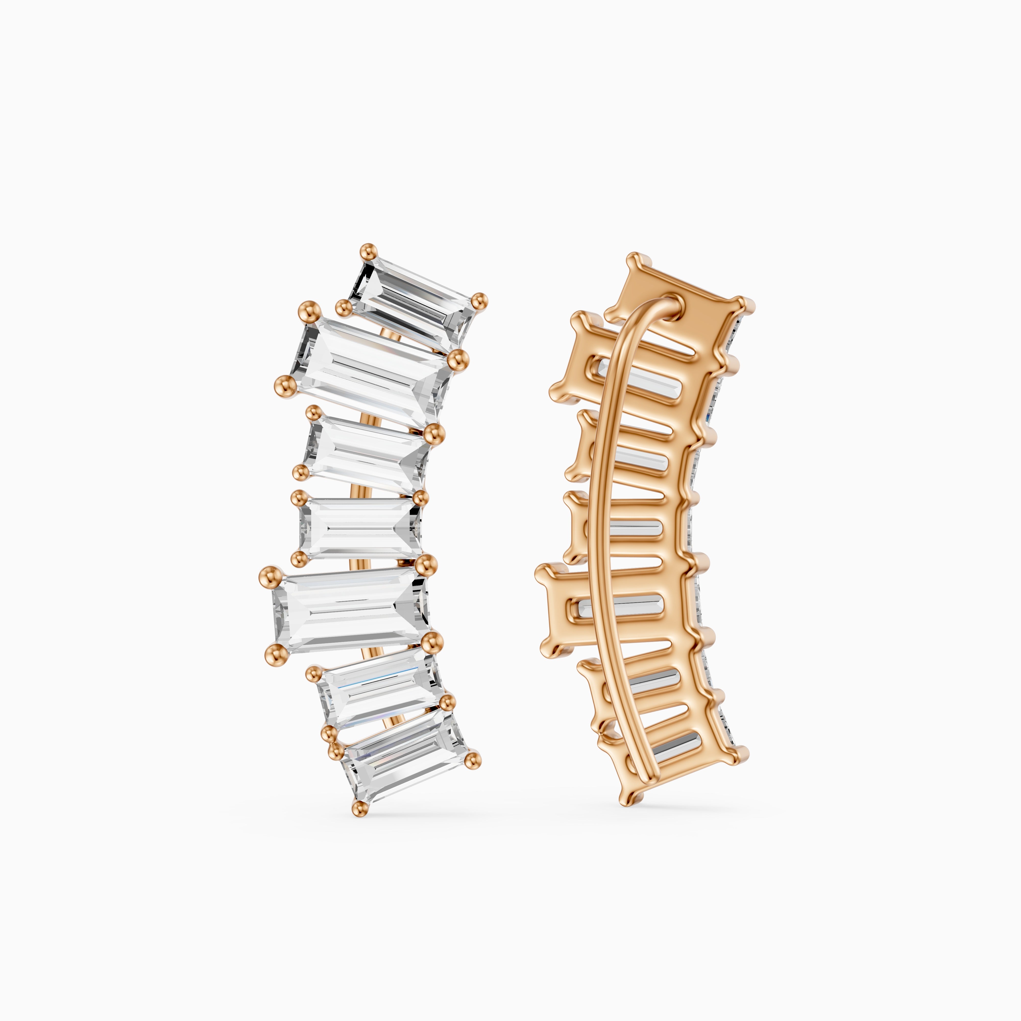 Dior Baguette Lab Grown Diamond Four Claw Ear Climber Cuff Earrings