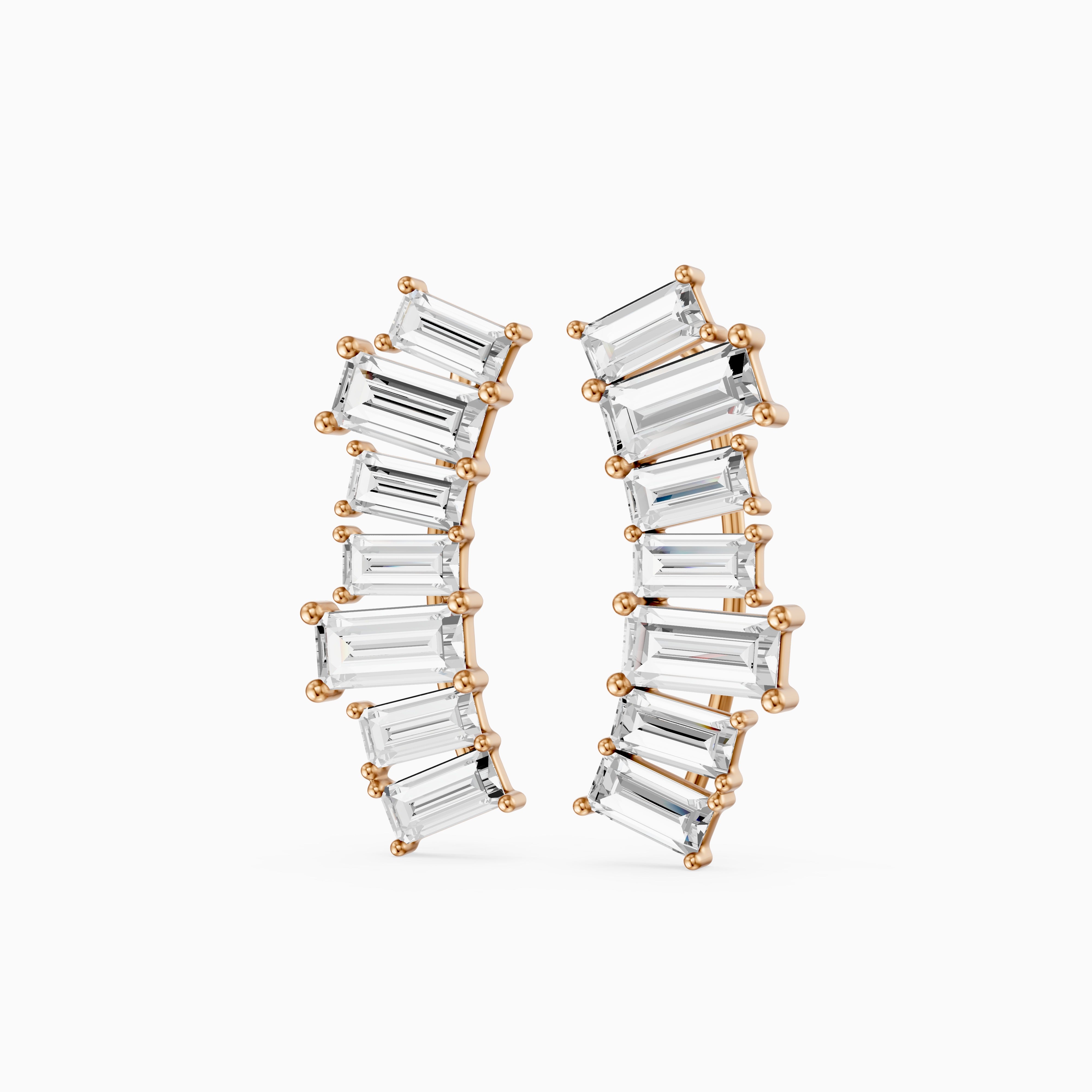 Dior Baguette Lab Grown Diamond Four Claw Ear Climber Cuff Earrings
