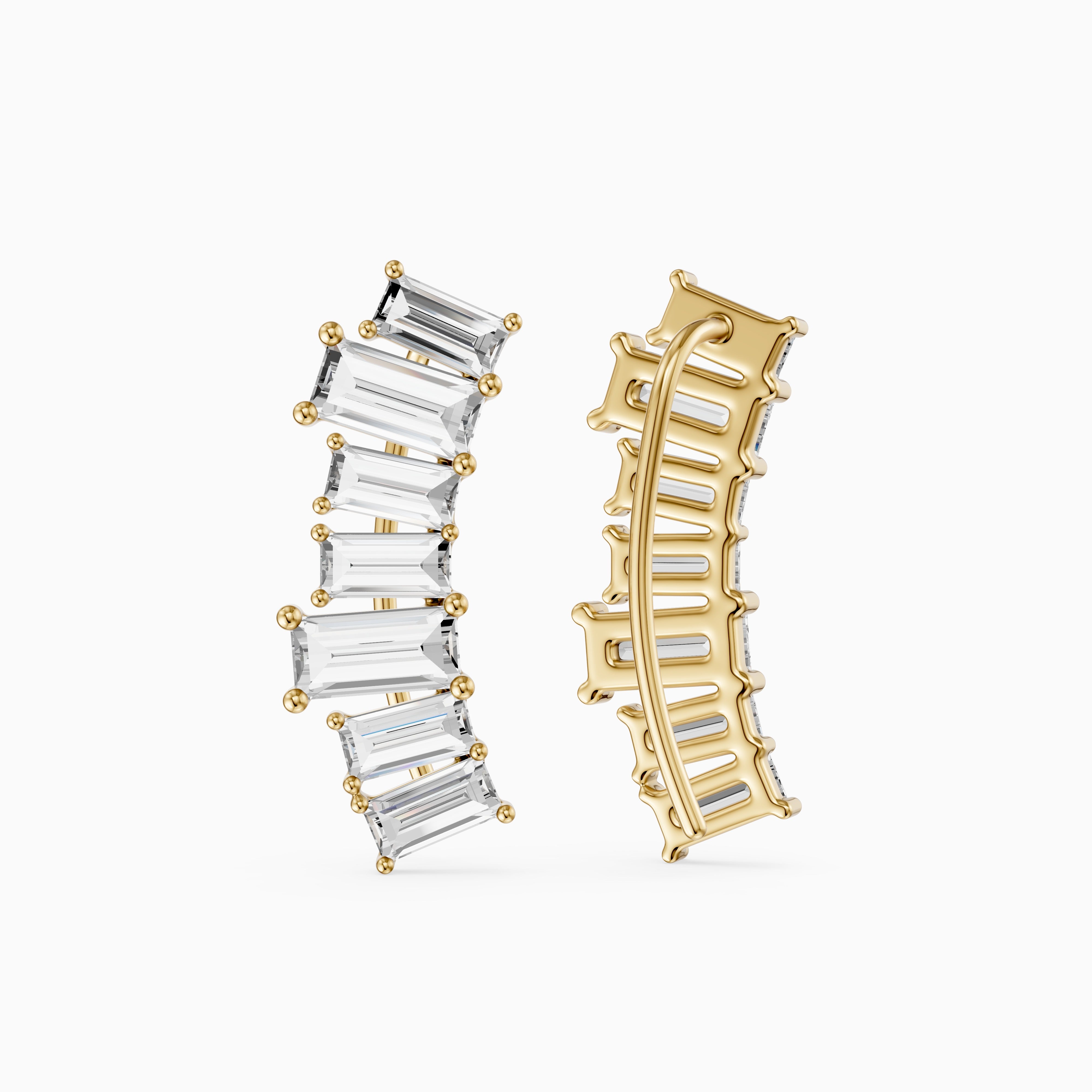Dior Baguette Lab Grown Diamond Four Claw Ear Climber Cuff Earrings