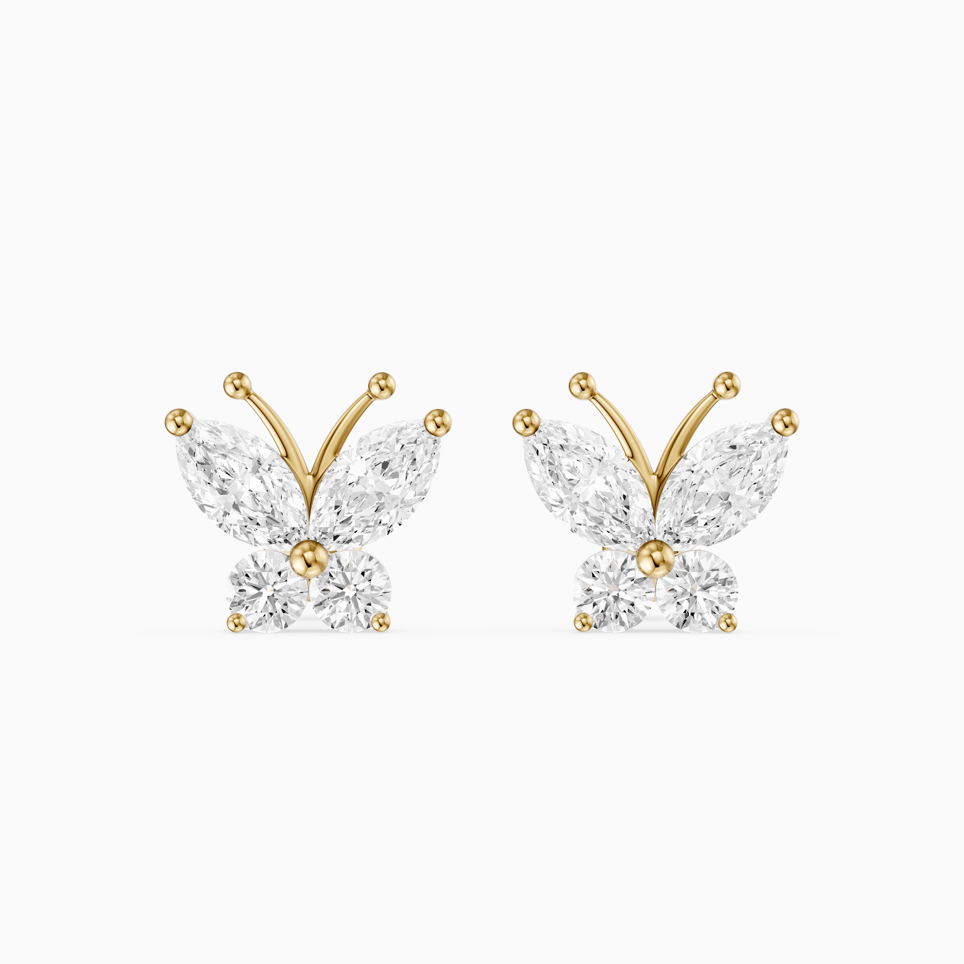 Delphine Marquise and Round Lab Grown Diamond Butterfly Stud Earrings