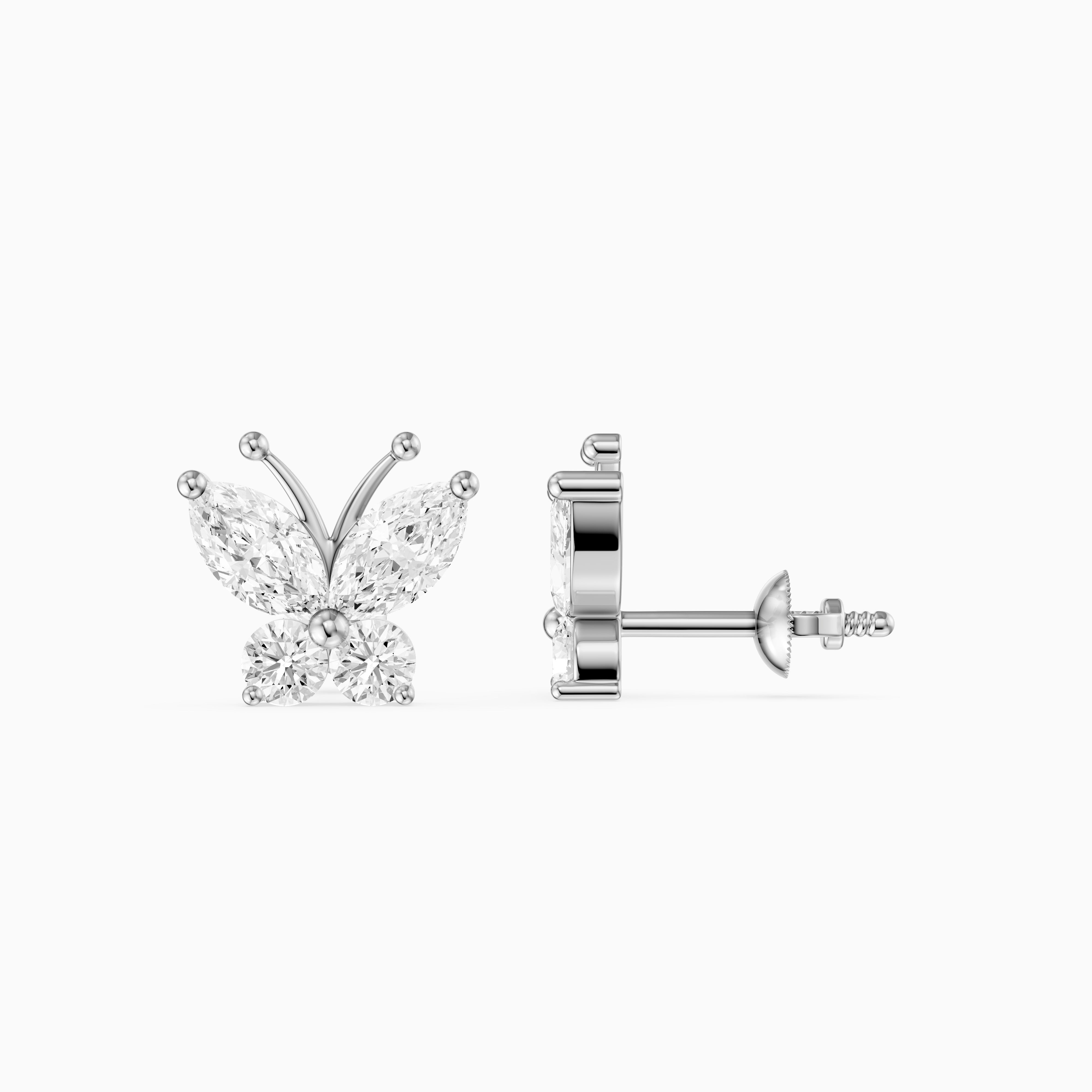 Delphine Marquise and Round Lab Grown Diamond Butterfly Stud Earrings