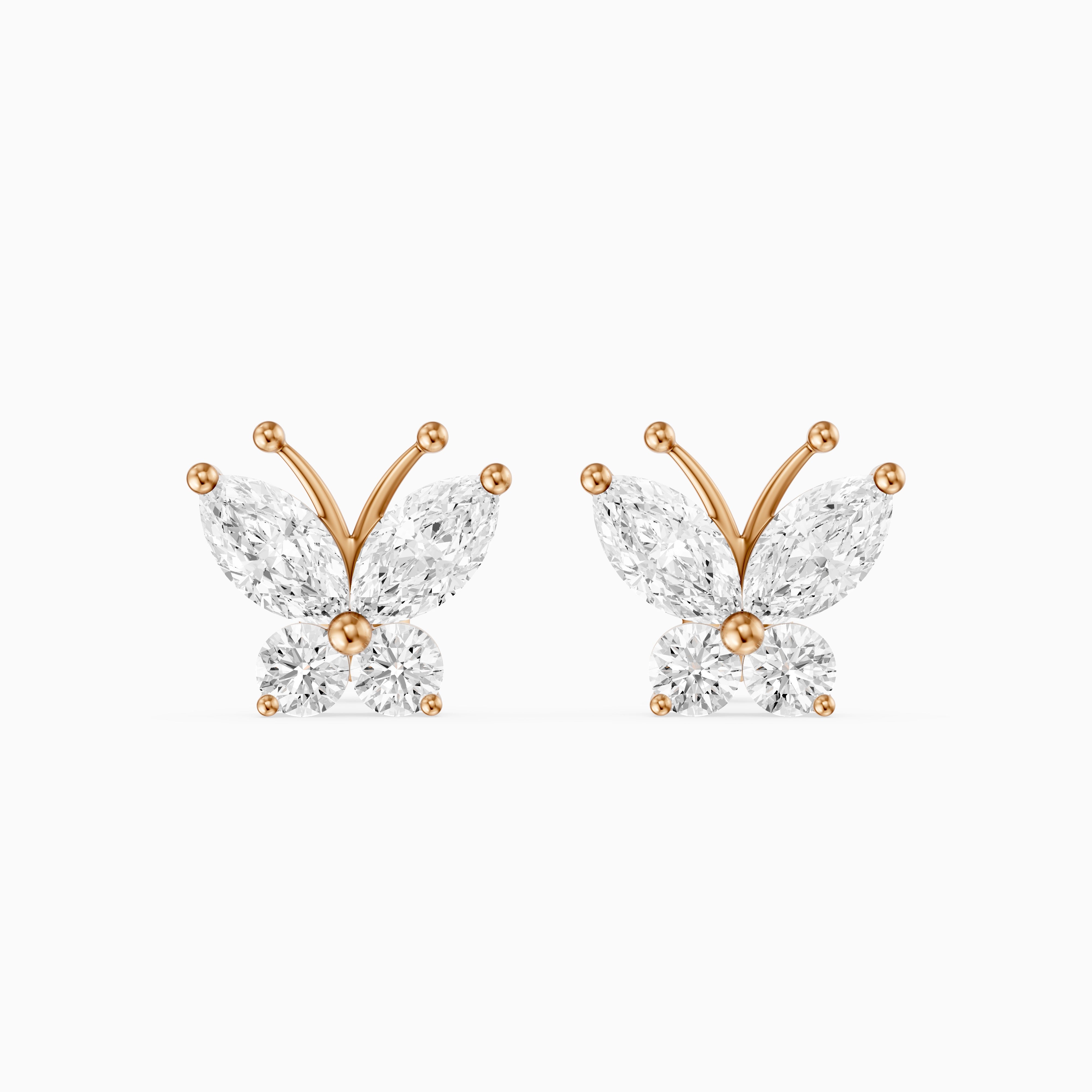 Delphine Marquise and Round Lab Grown Diamond Butterfly Stud Earrings
