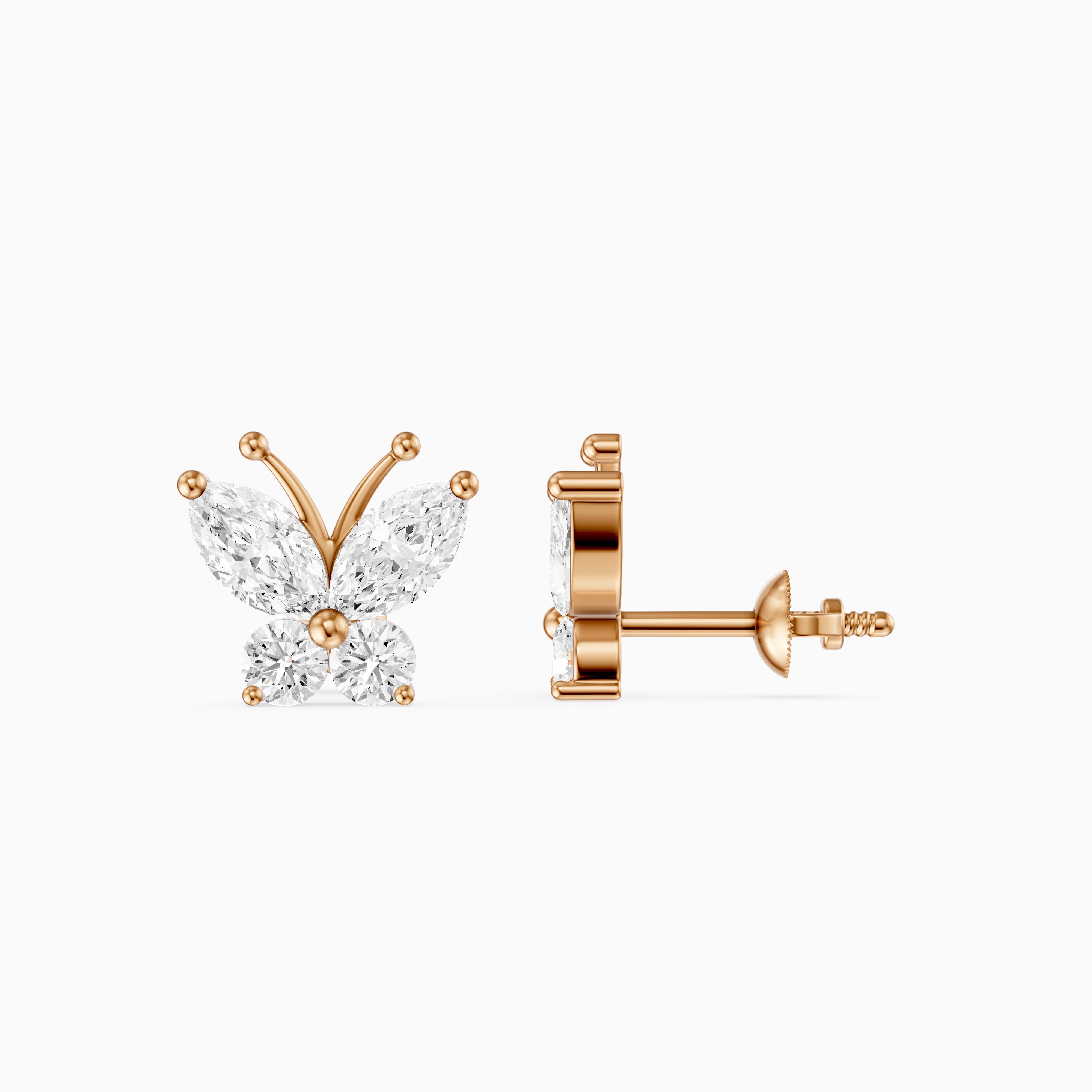 Delphine Marquise and Round Lab Grown Diamond Butterfly Stud Earrings