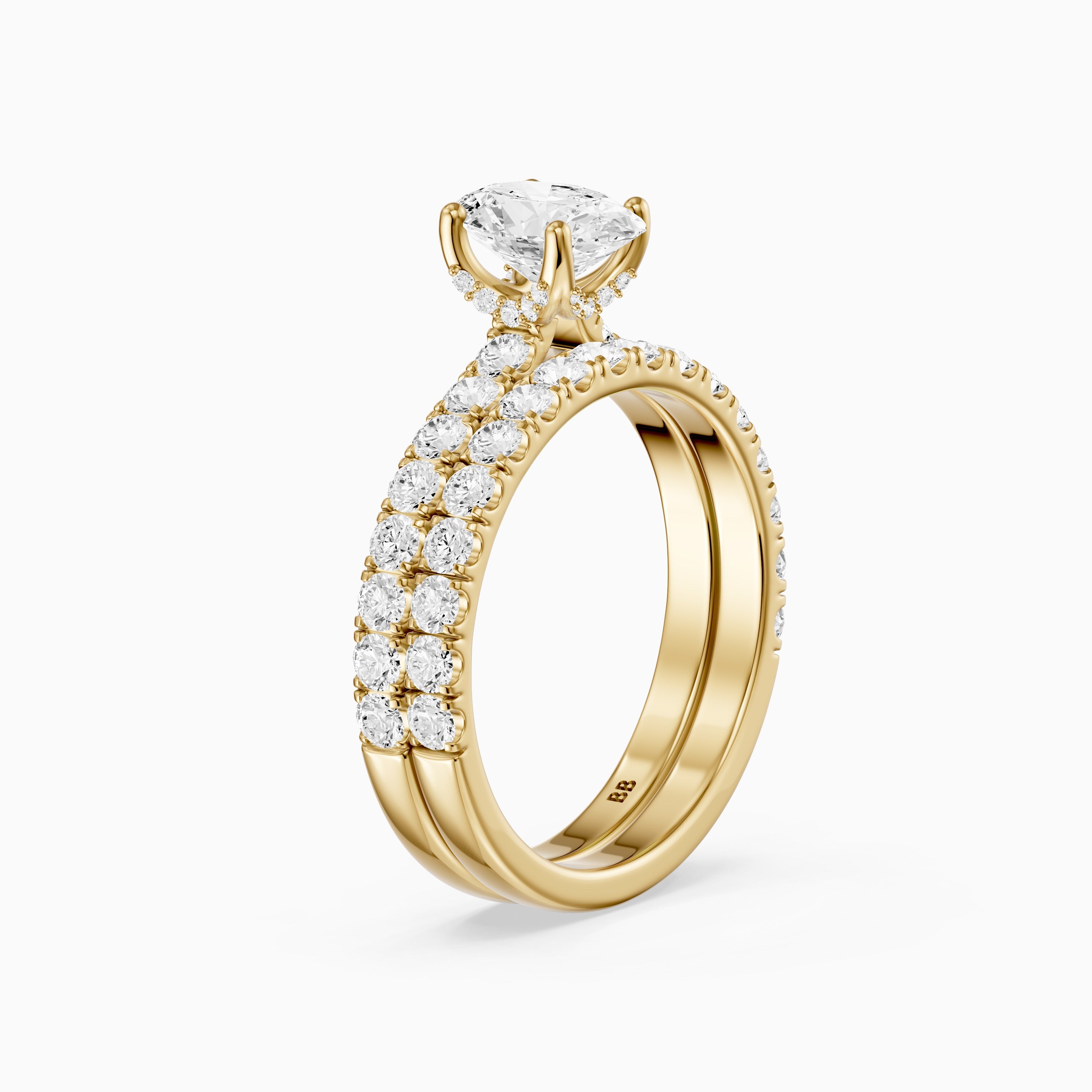 Luana Oval Cut Lab Grown Diamond Pave Bridal Set with Hidden Halo