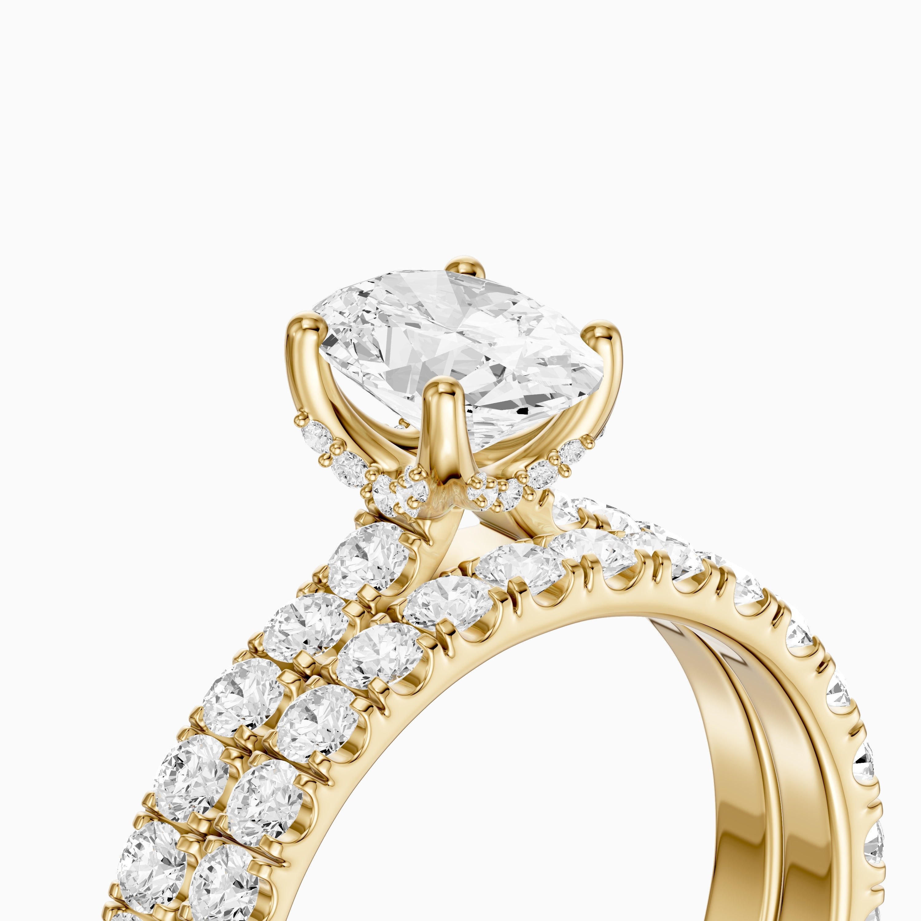 Luana Oval Cut Lab Grown Diamond Pave Bridal Set with Hidden Halo
