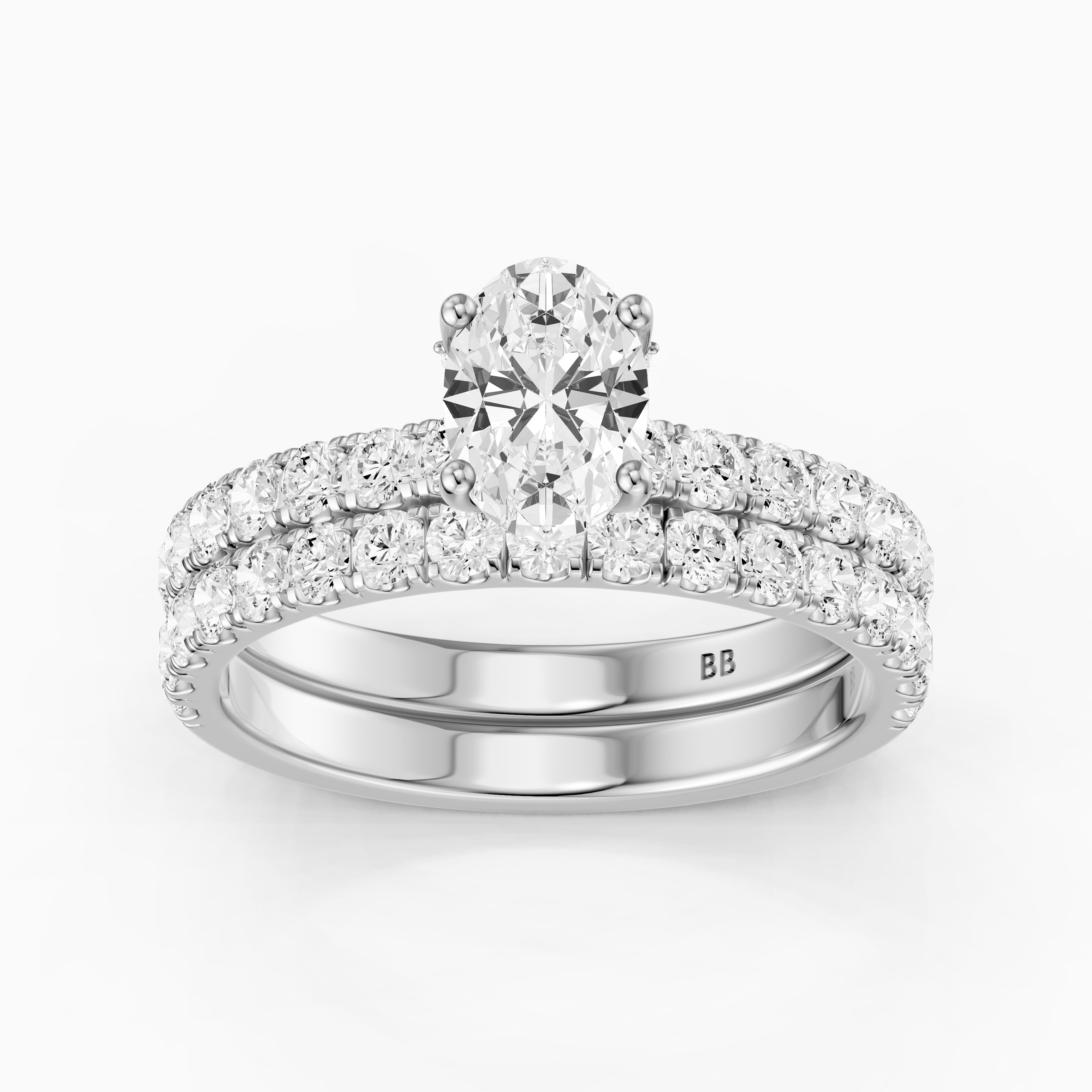 Luana Oval Cut Lab Grown Diamond Pave Bridal Set with Hidden Halo