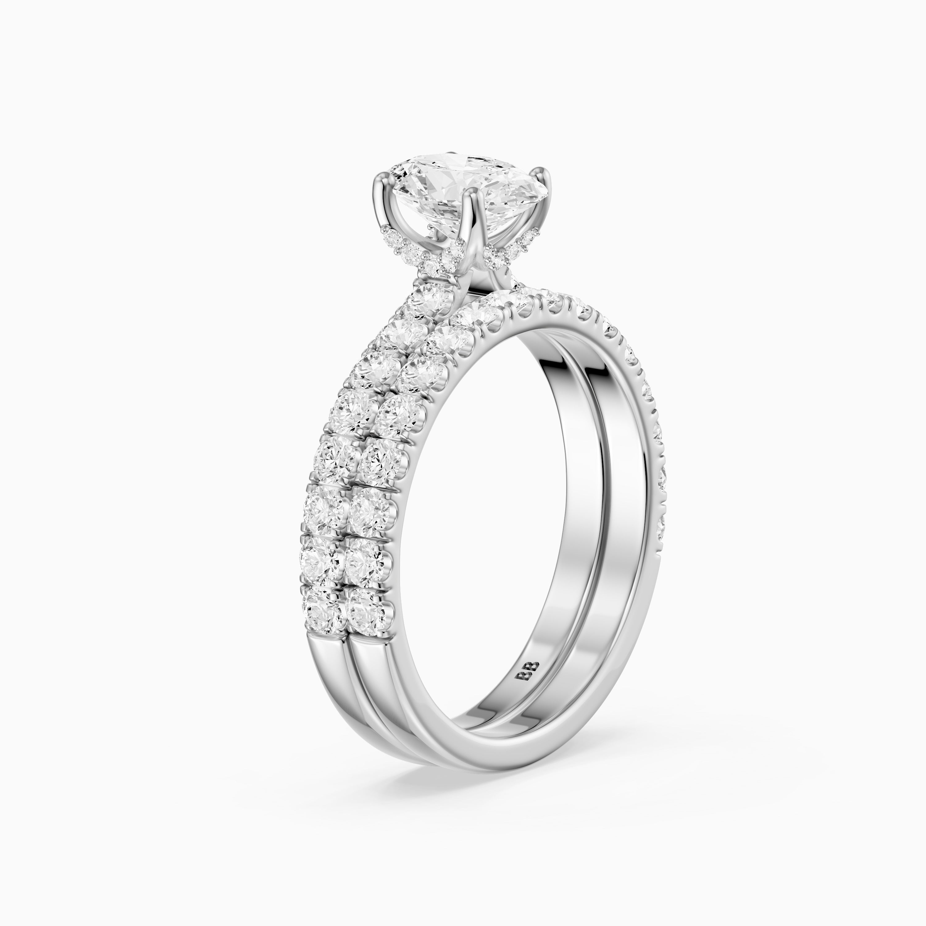 Luana Oval Cut Lab Grown Diamond Pave Bridal Set with Hidden Halo