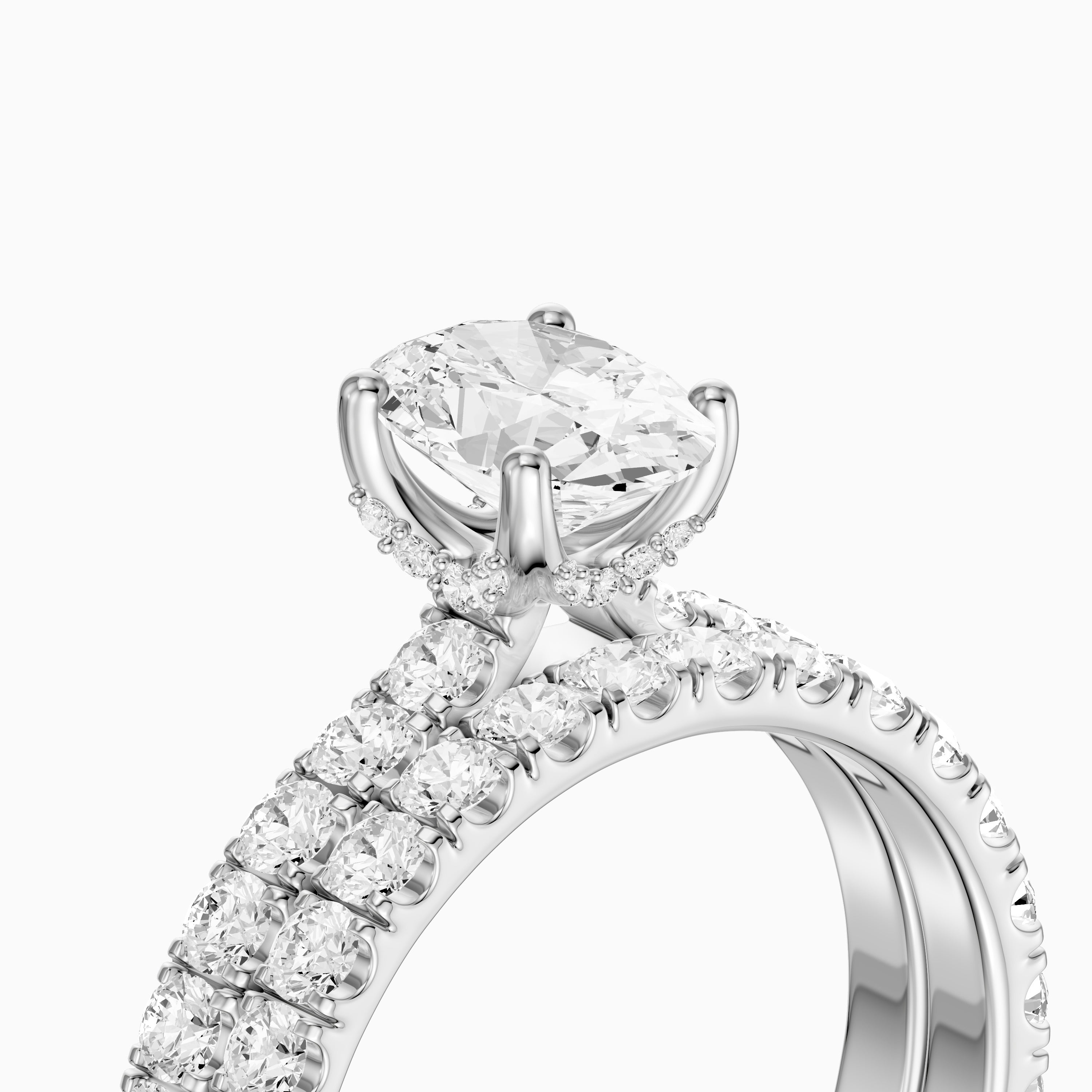 Luana Oval Cut Lab Grown Diamond Pave Bridal Set with Hidden Halo