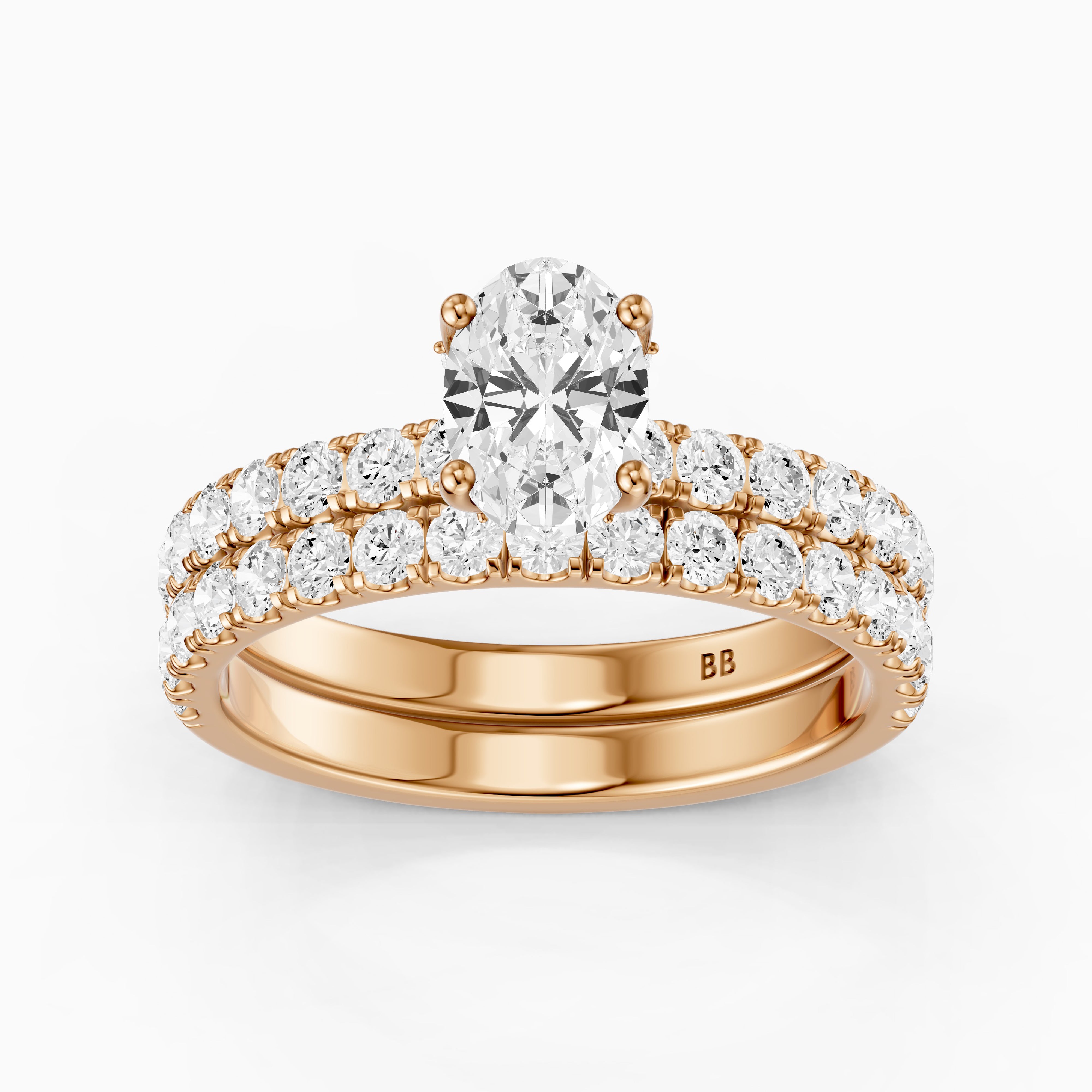 Luana Oval Cut Lab Grown Diamond Pave Bridal Set with Hidden Halo