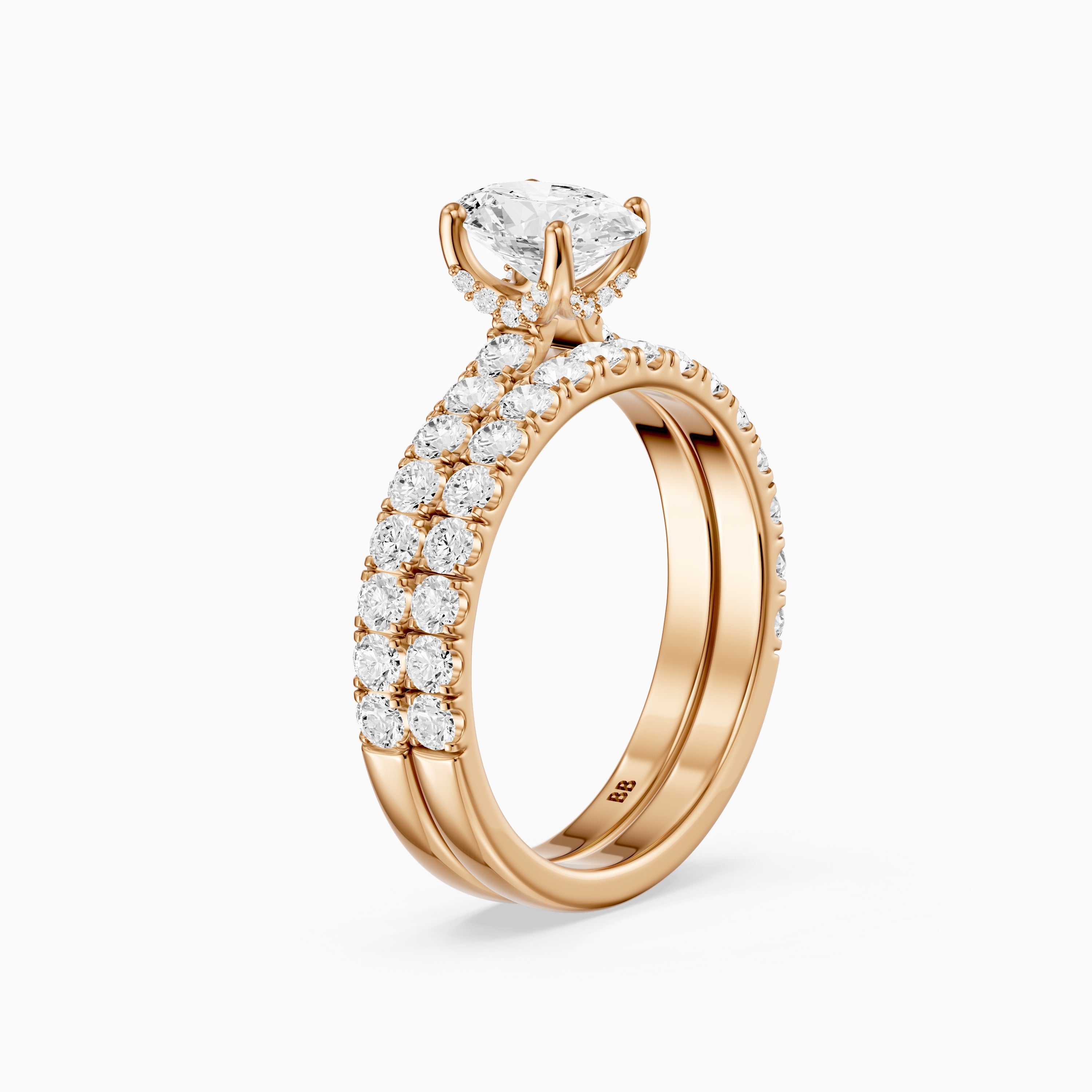 Luana Oval Cut Lab Grown Diamond Pave Bridal Set with Hidden Halo