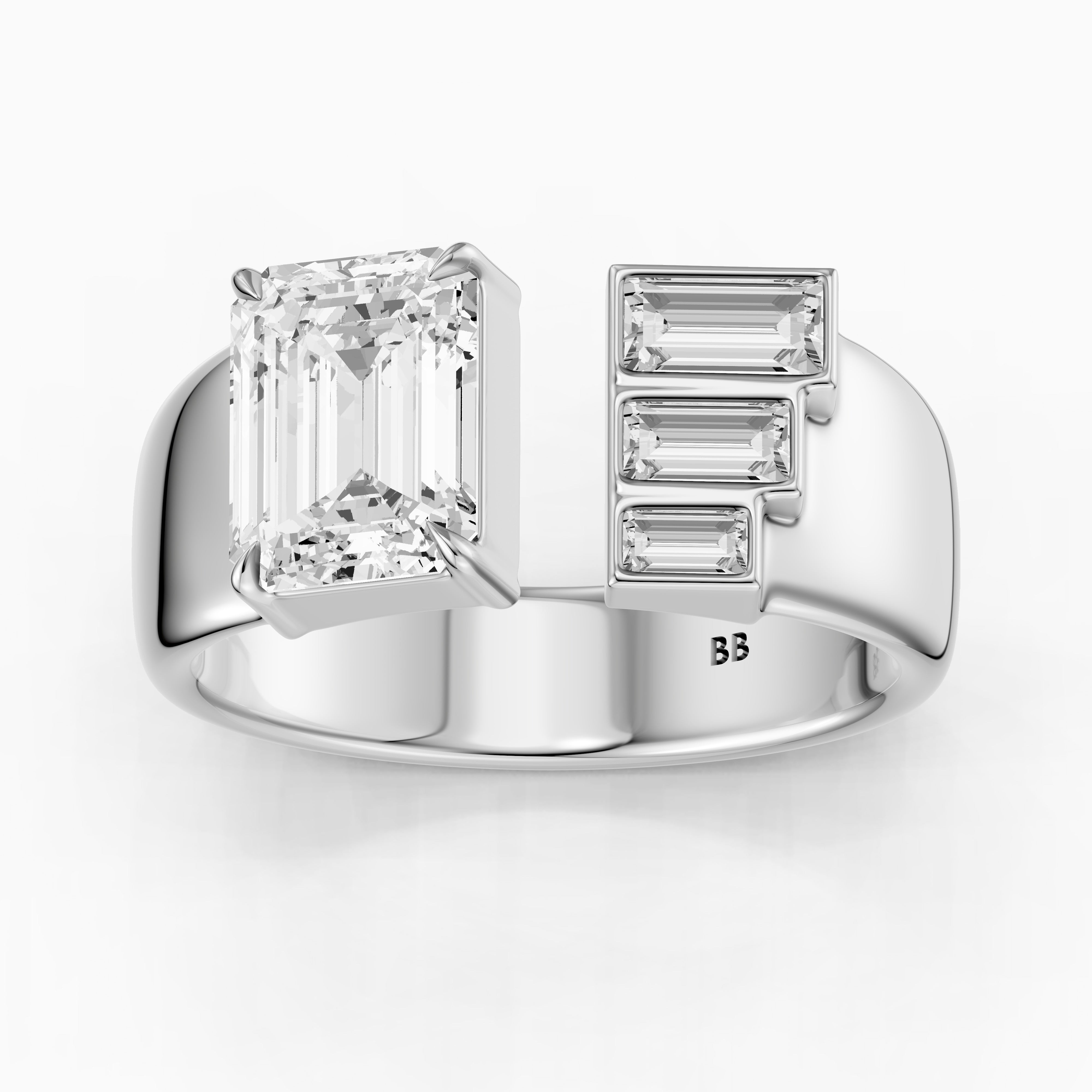 Baylor Emerald Cut Lab Diamond Graduated Baguette Cluster Cigar Band