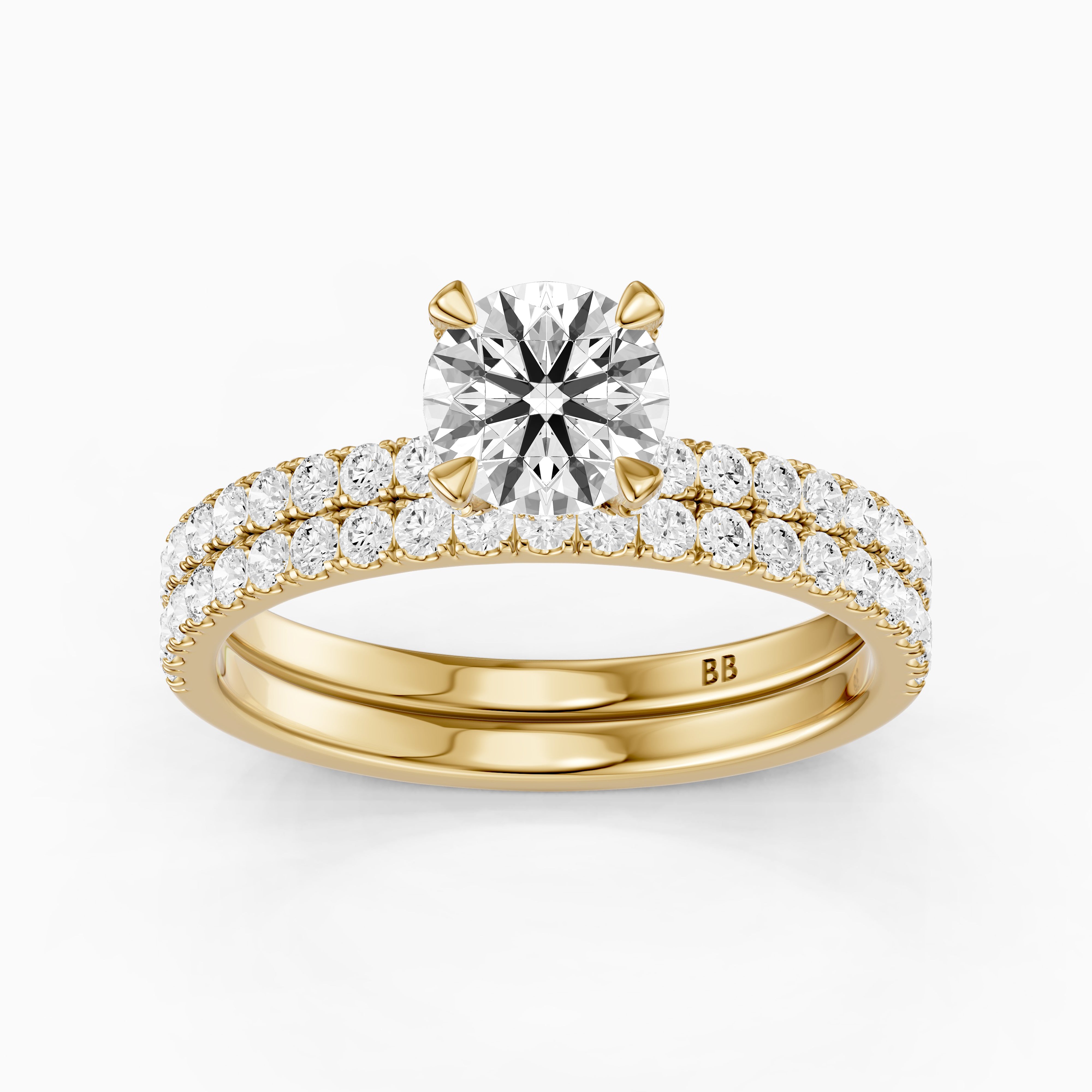 Lorena Round Cut Lab Grown Diamond Pave Bridal Set with Hidden Halo