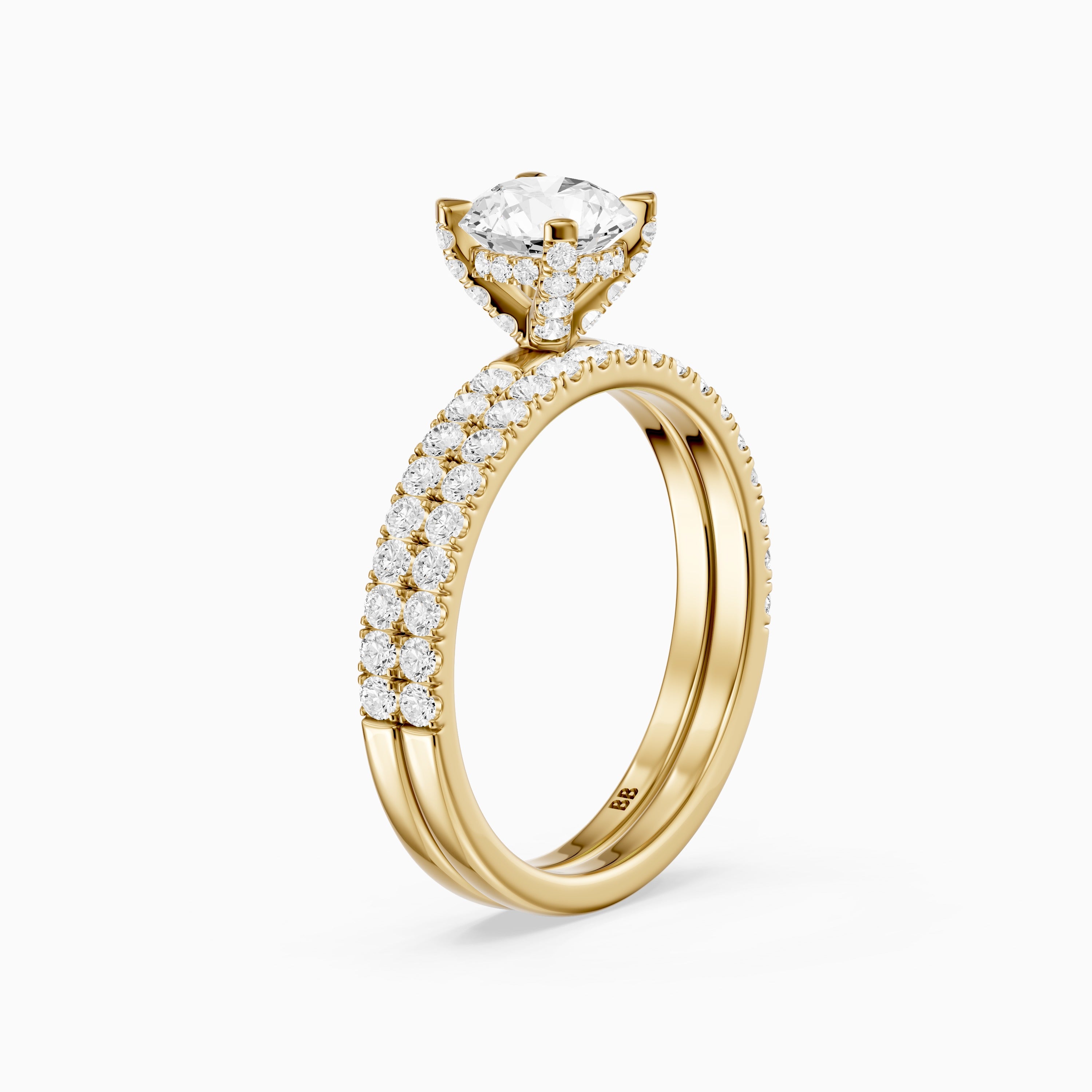 Lorena Round Cut Lab Grown Diamond Pave Bridal Set with Hidden Halo