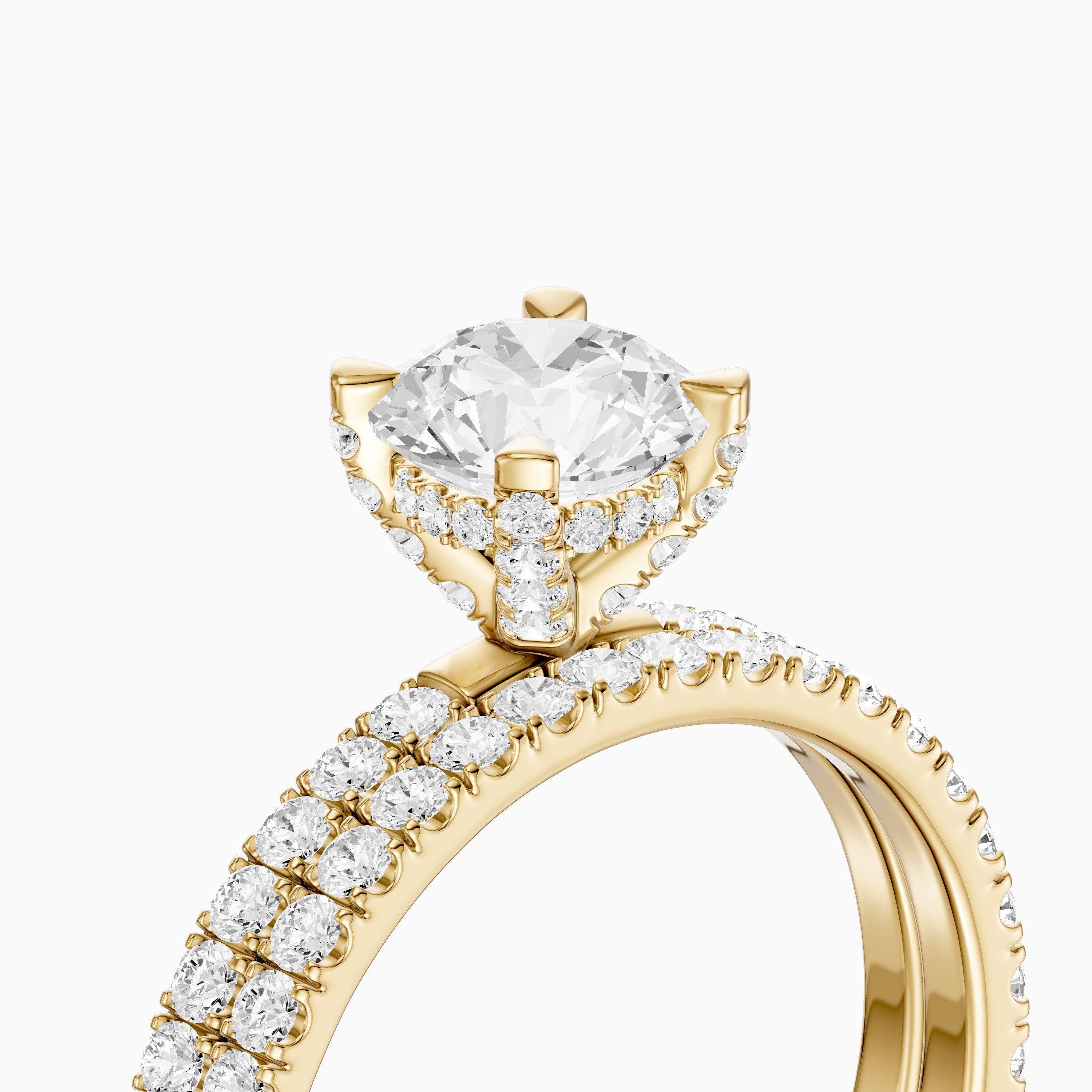 Lorena Round Cut Lab Grown Diamond Pave Bridal Set with Hidden Halo