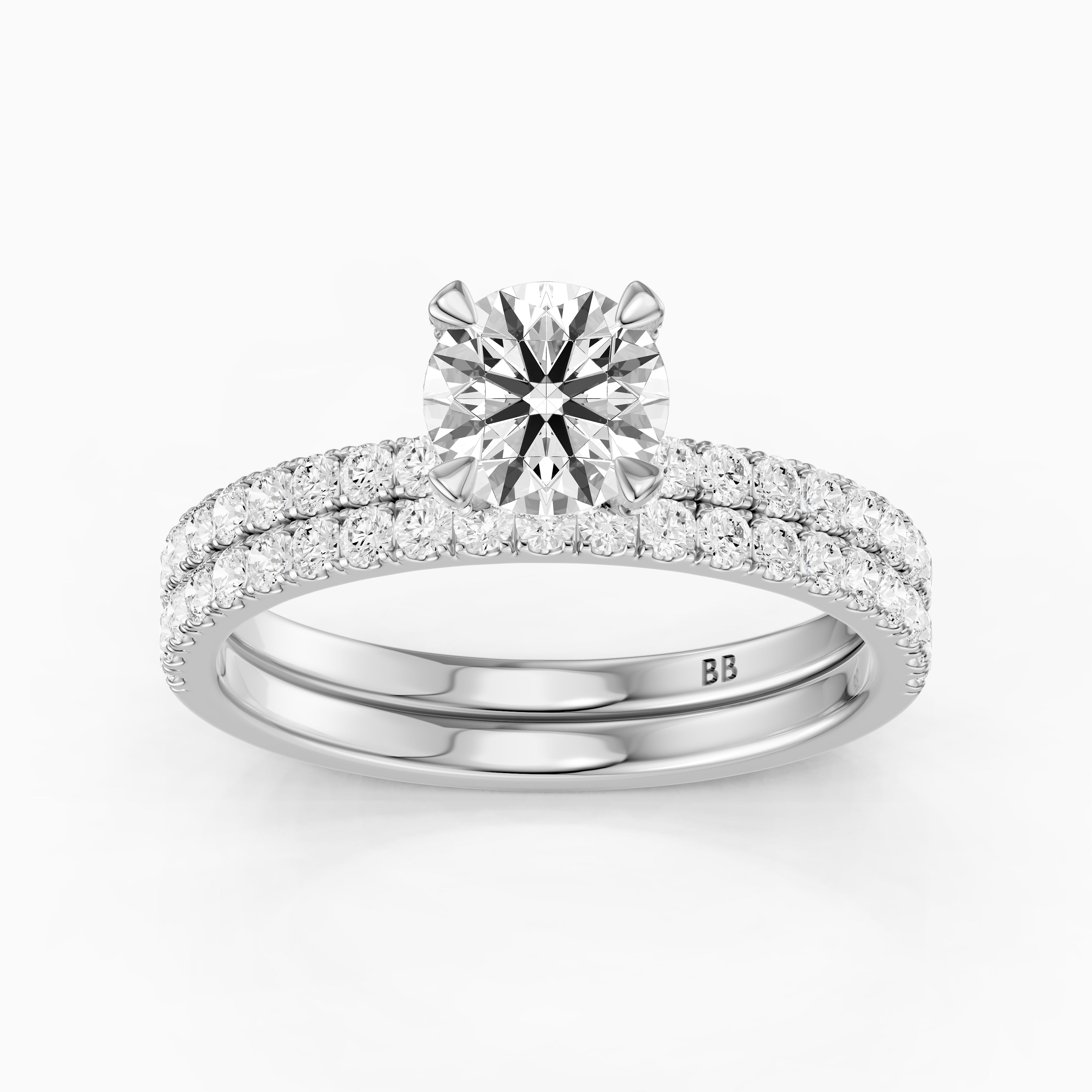Lorena Round Cut Lab Grown Diamond Pave Bridal Set with Hidden Halo
