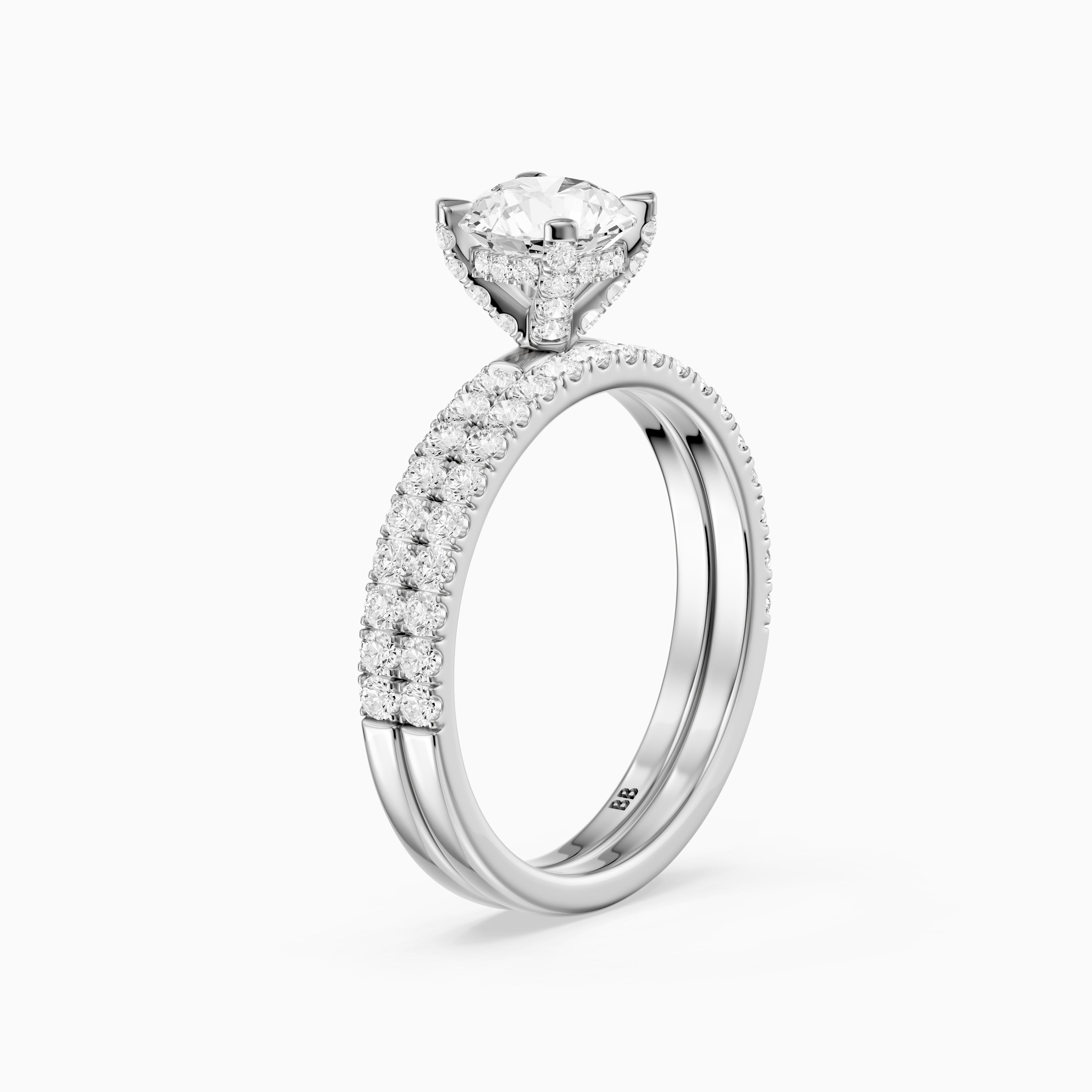 Lorena Round Cut Lab Grown Diamond Pave Bridal Set with Hidden Halo