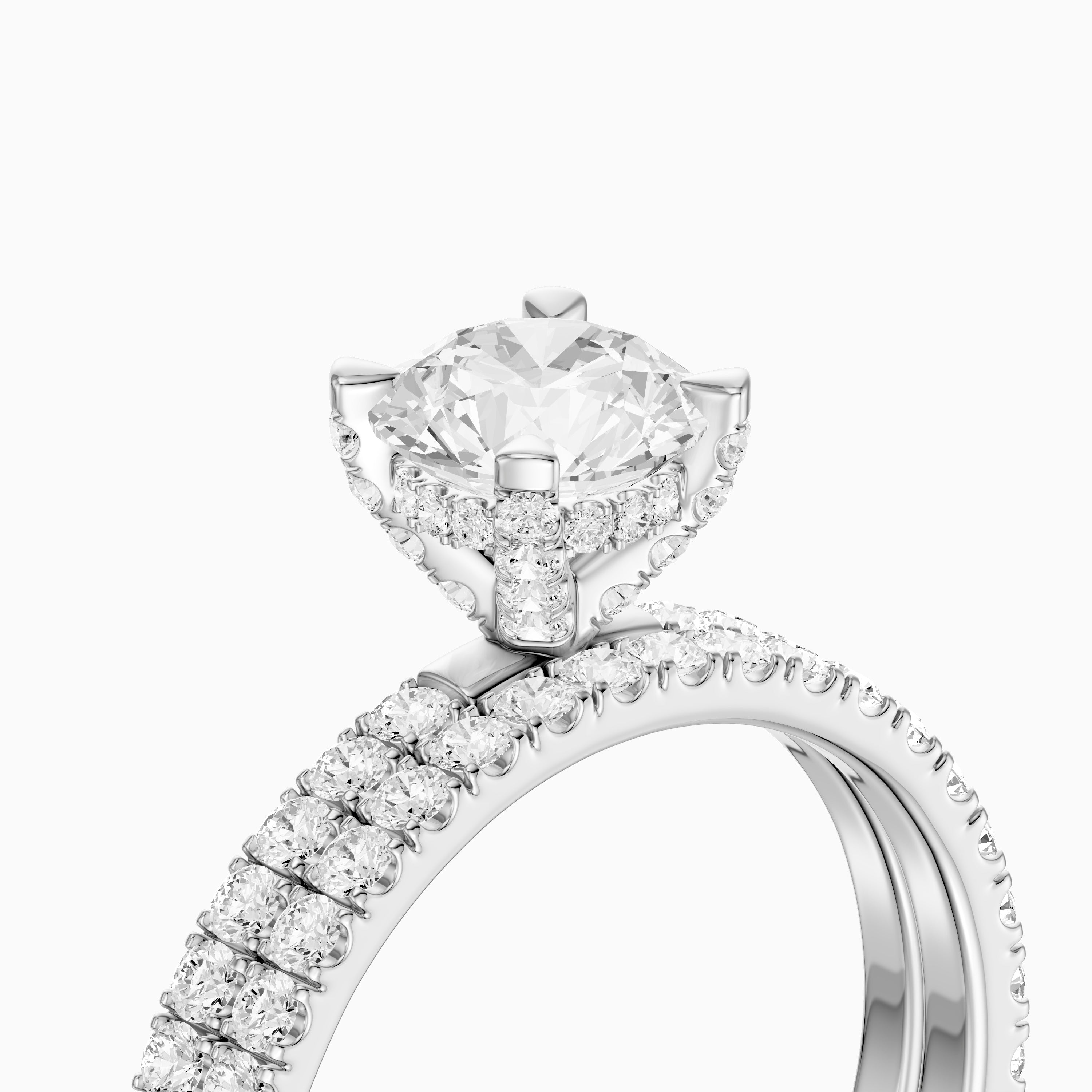 Lorena Round Cut Lab Grown Diamond Pave Bridal Set with Hidden Halo