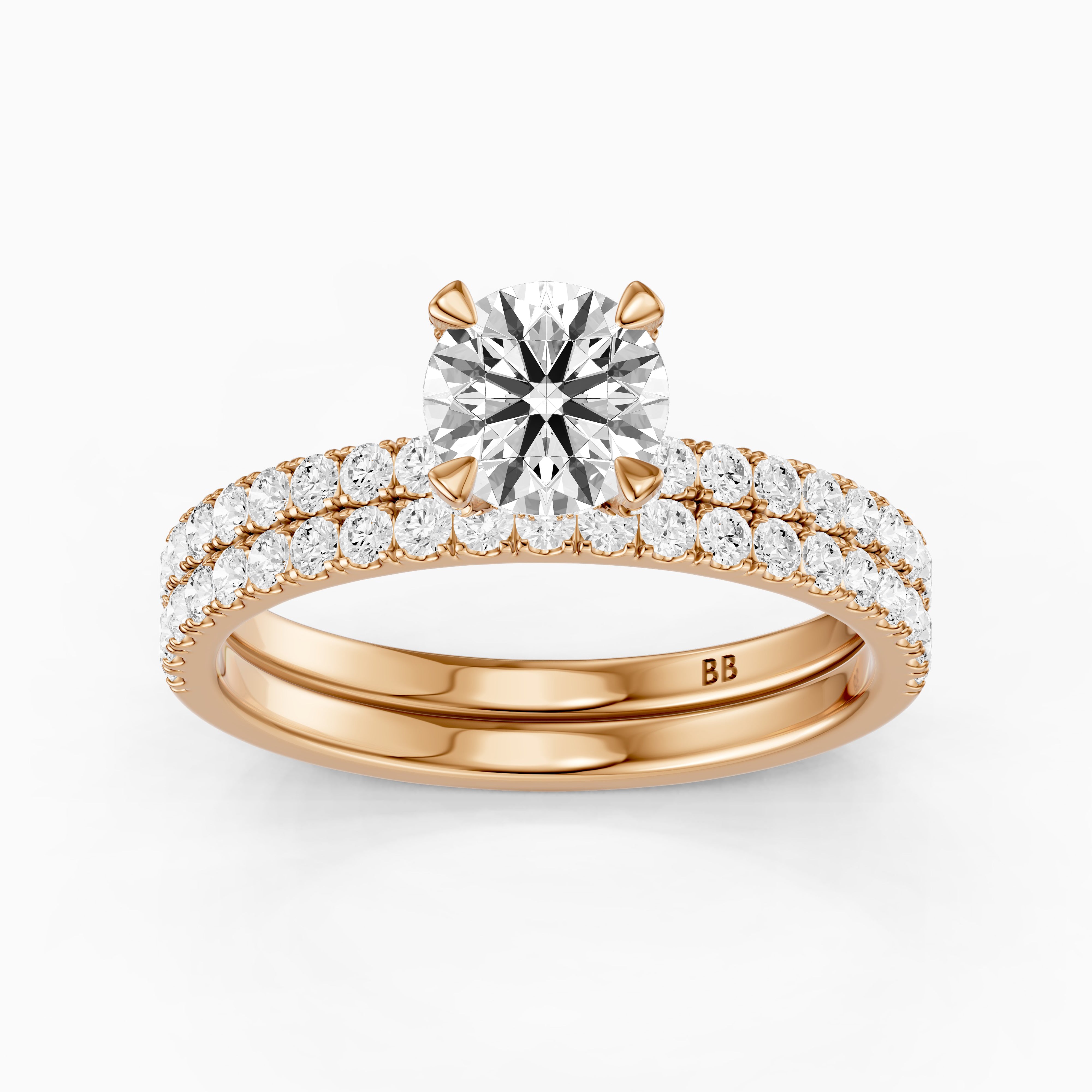 Lorena Round Cut Lab Grown Diamond Pave Bridal Set with Hidden Halo