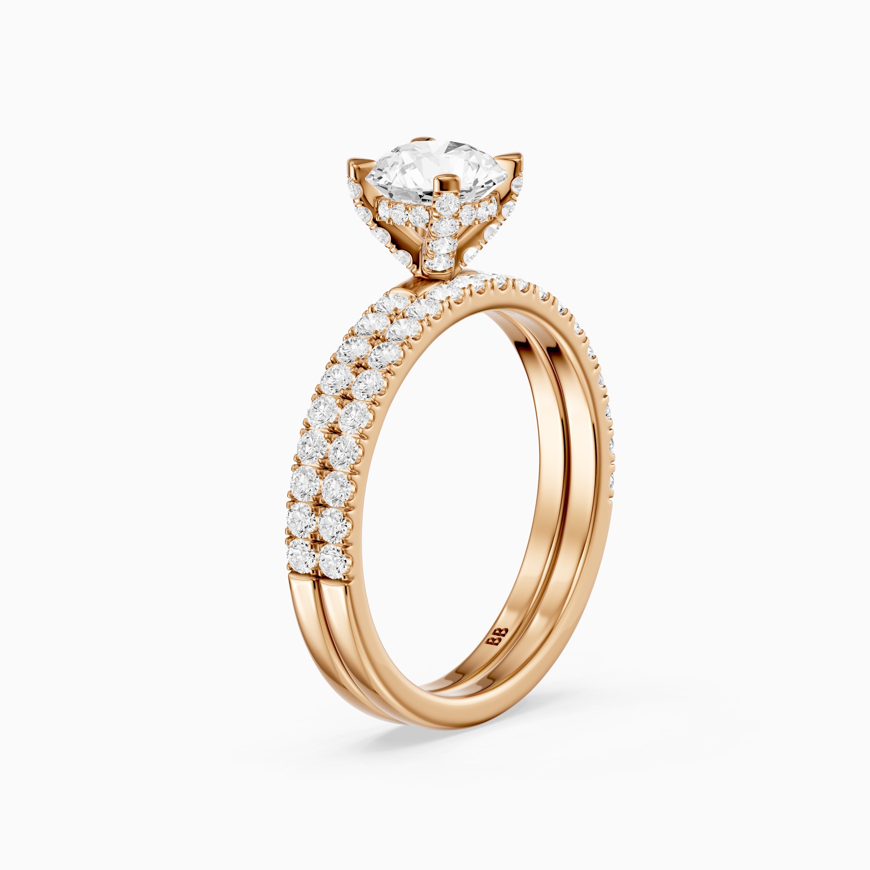 Lorena Round Cut Lab Grown Diamond Pave Bridal Set with Hidden Halo