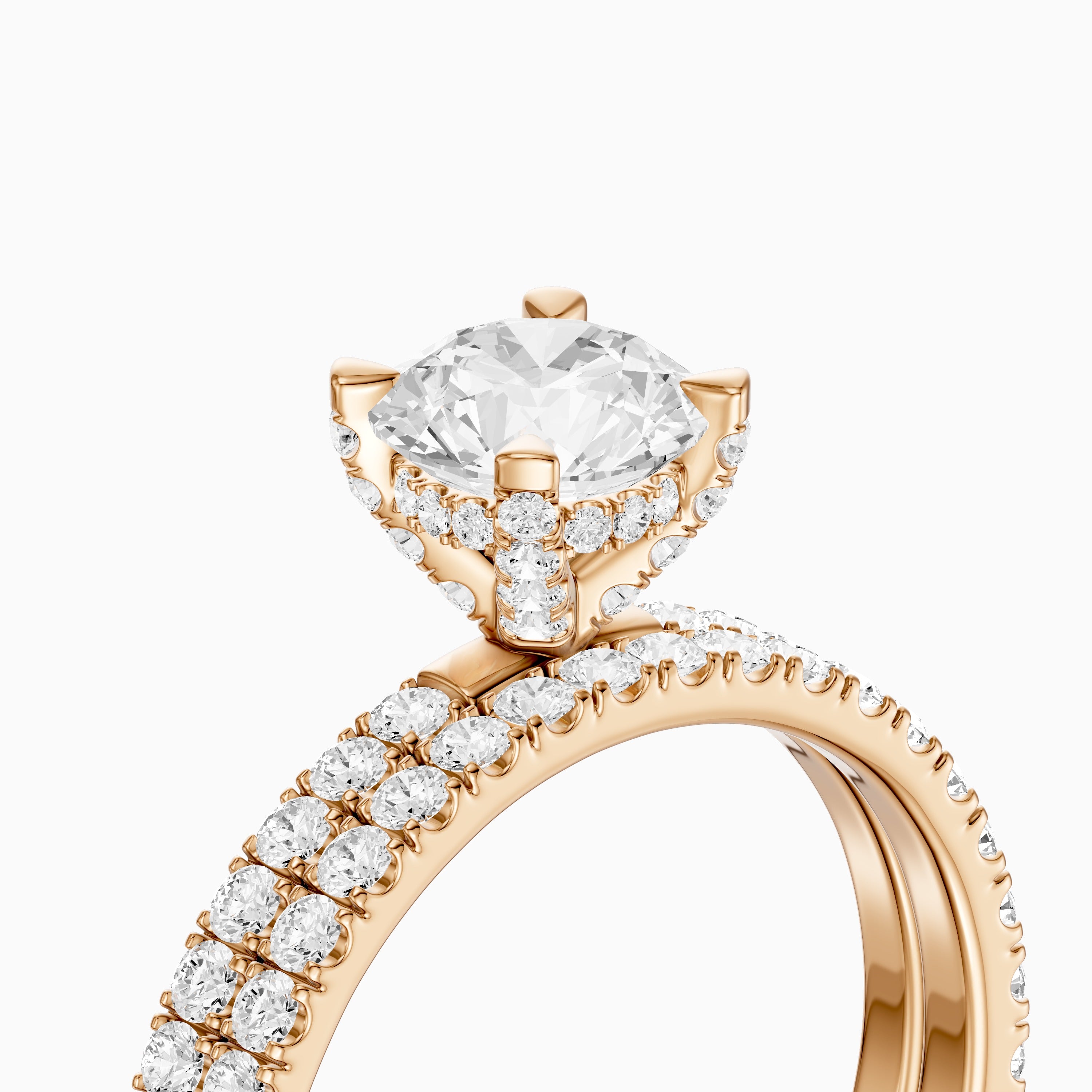 Lorena Round Cut Lab Grown Diamond Pave Bridal Set with Hidden Halo