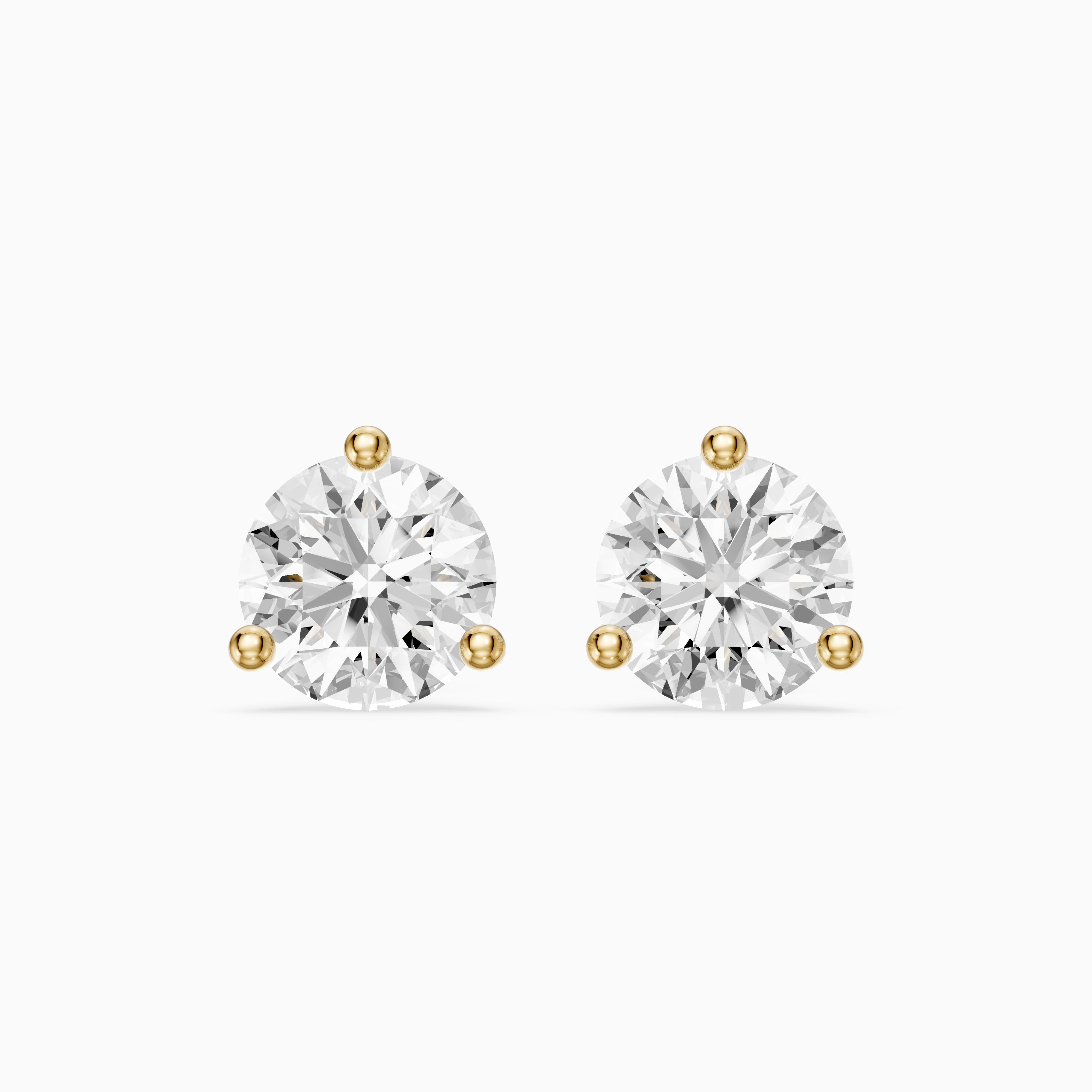 Gaia Round Cut Lab Grown Diamond Three Prong Martini Stud Earrings