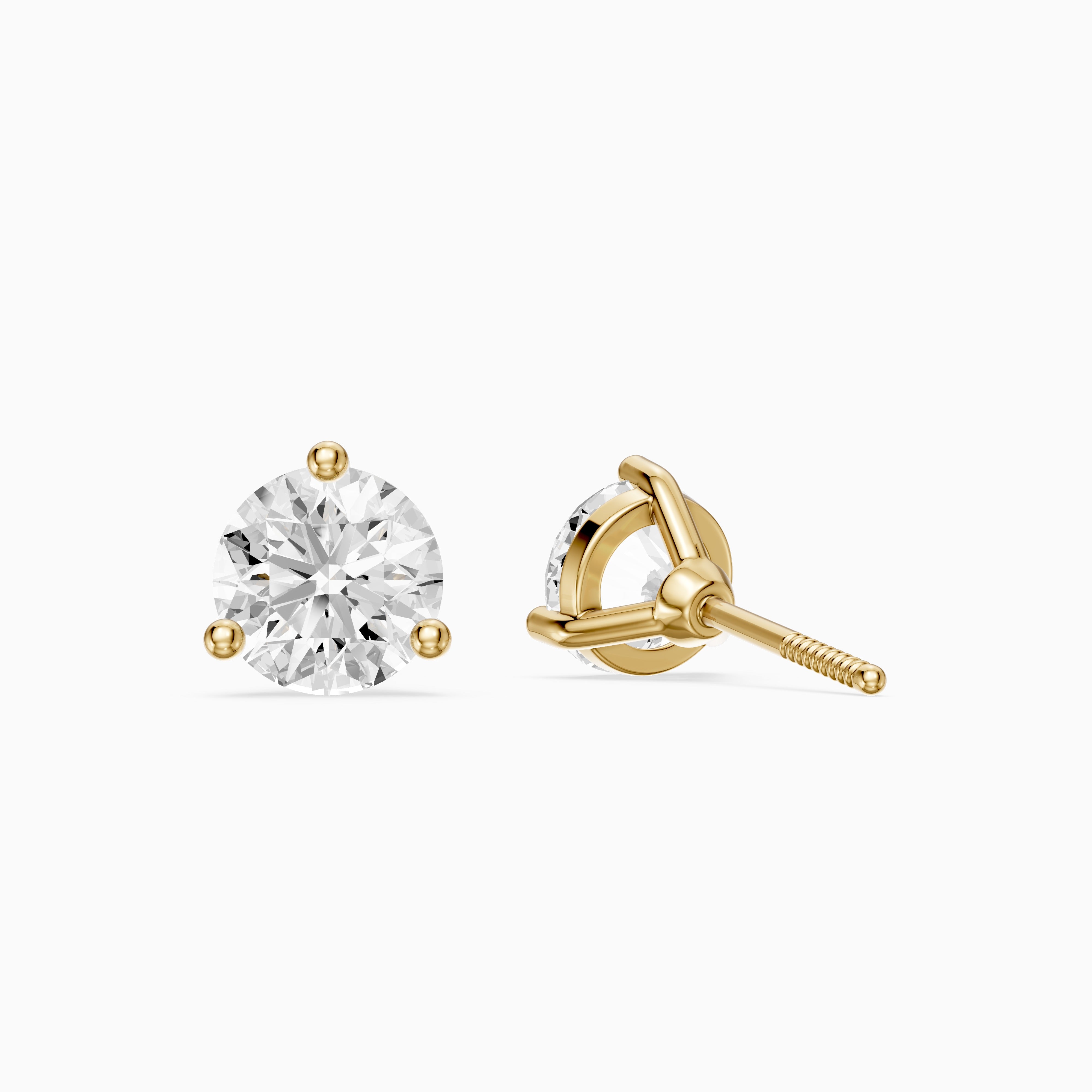 Gaia Round Cut Lab Grown Diamond Three Prong Martini Stud Earrings