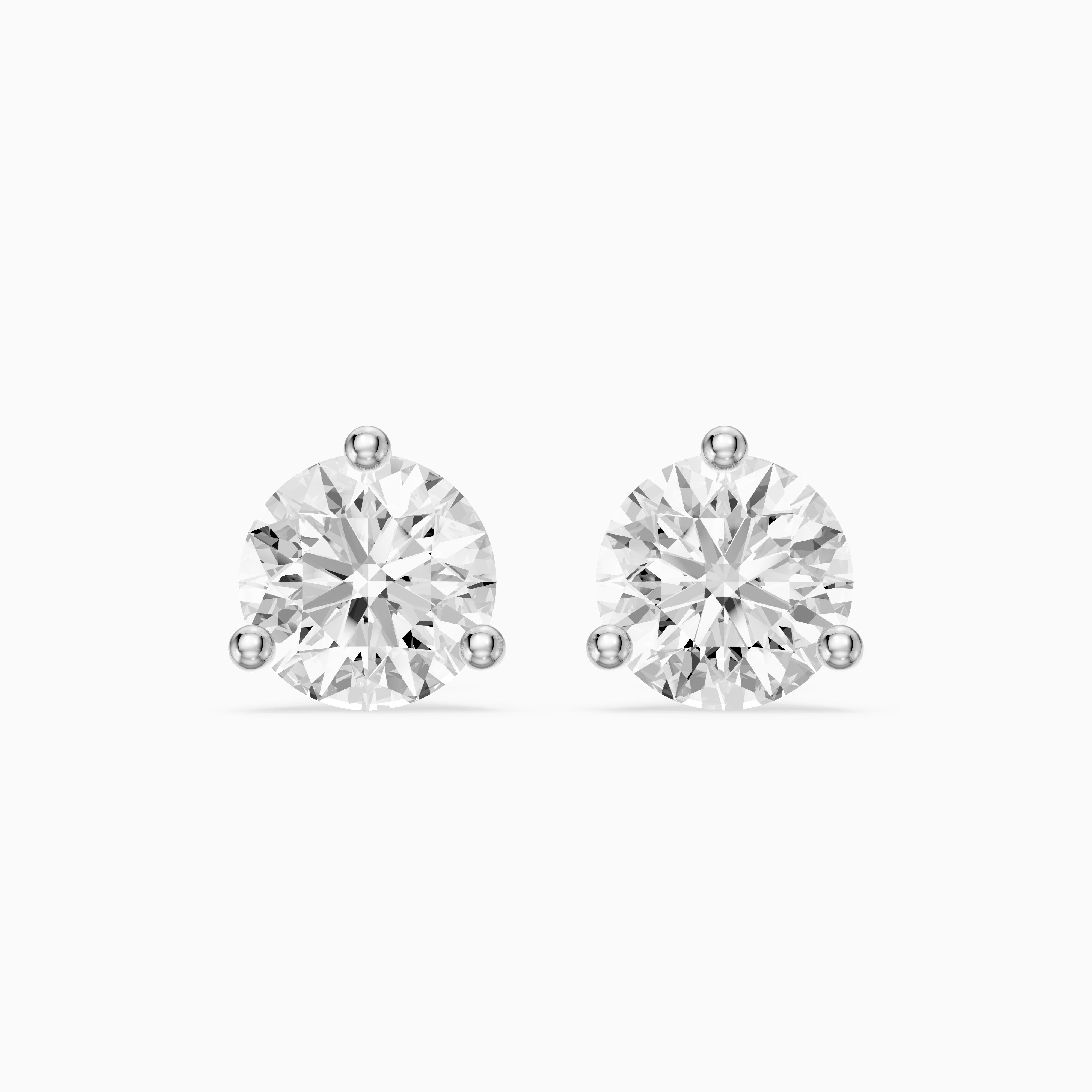 Gaia Round Cut Lab Grown Diamond Three Prong Martini Stud Earrings