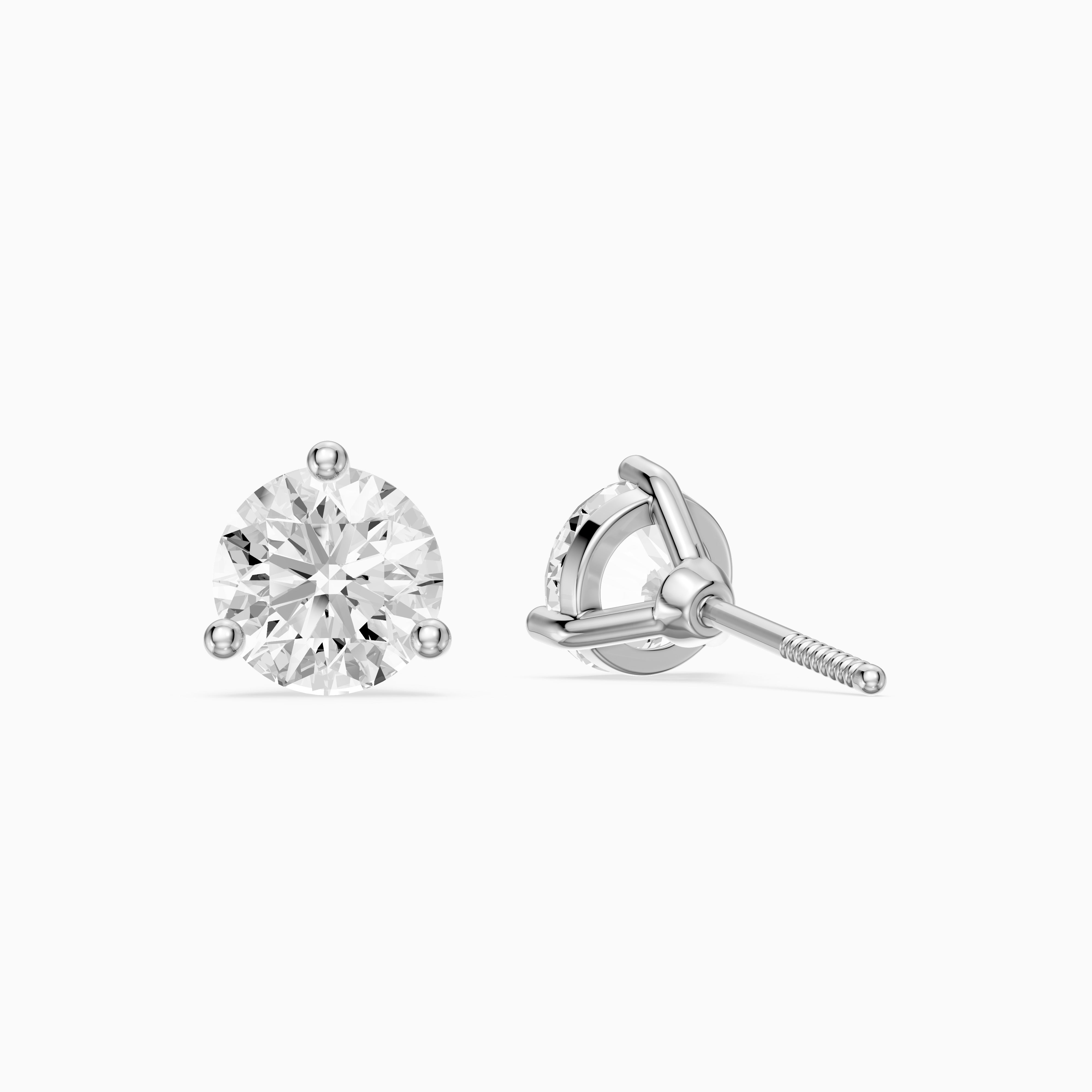 Gaia Round Cut Lab Grown Diamond Three Prong Martini Stud Earrings