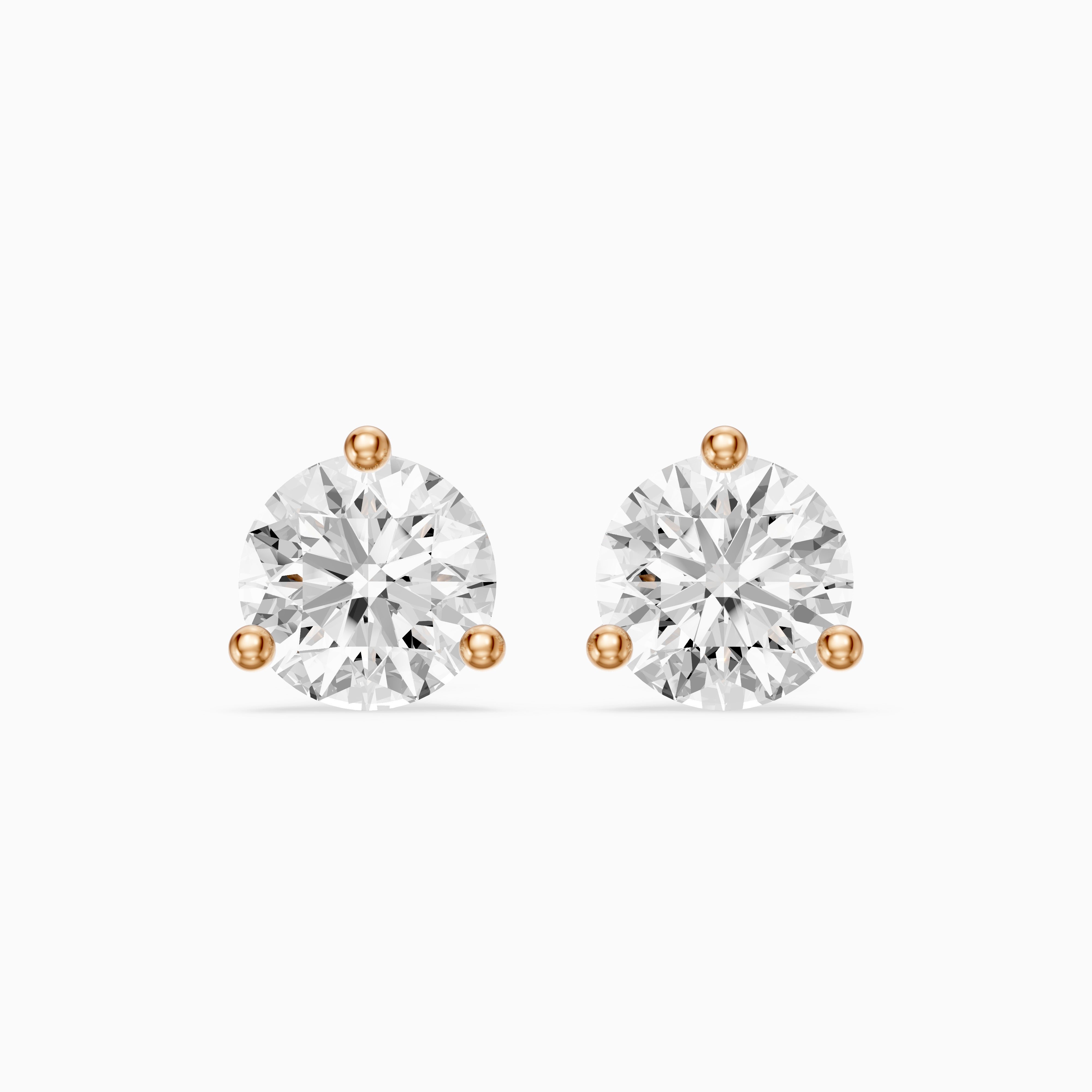 Gaia Round Cut Lab Grown Diamond Three Prong Martini Stud Earrings