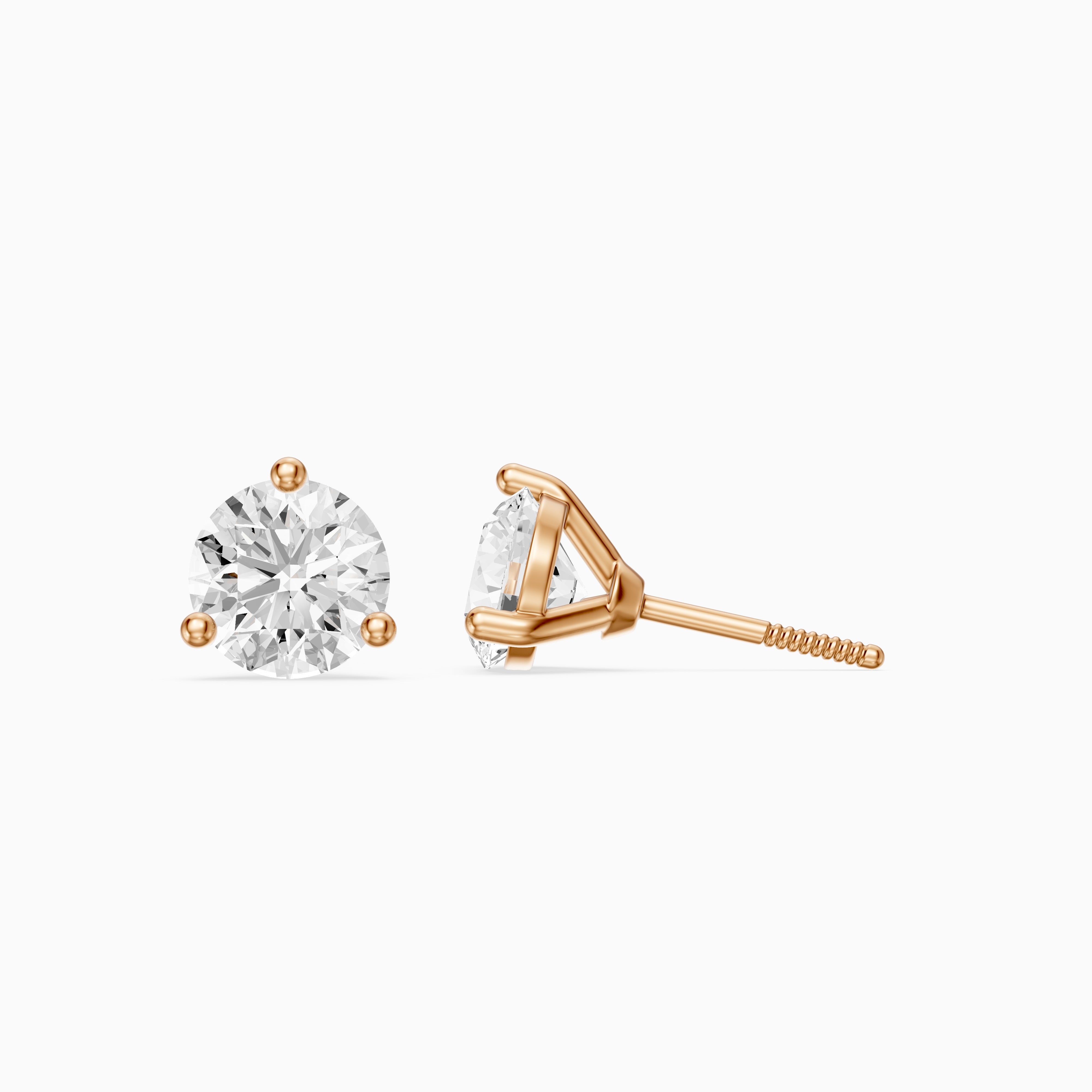 Gaia Round Cut Lab Grown Diamond Three Prong Martini Stud Earrings