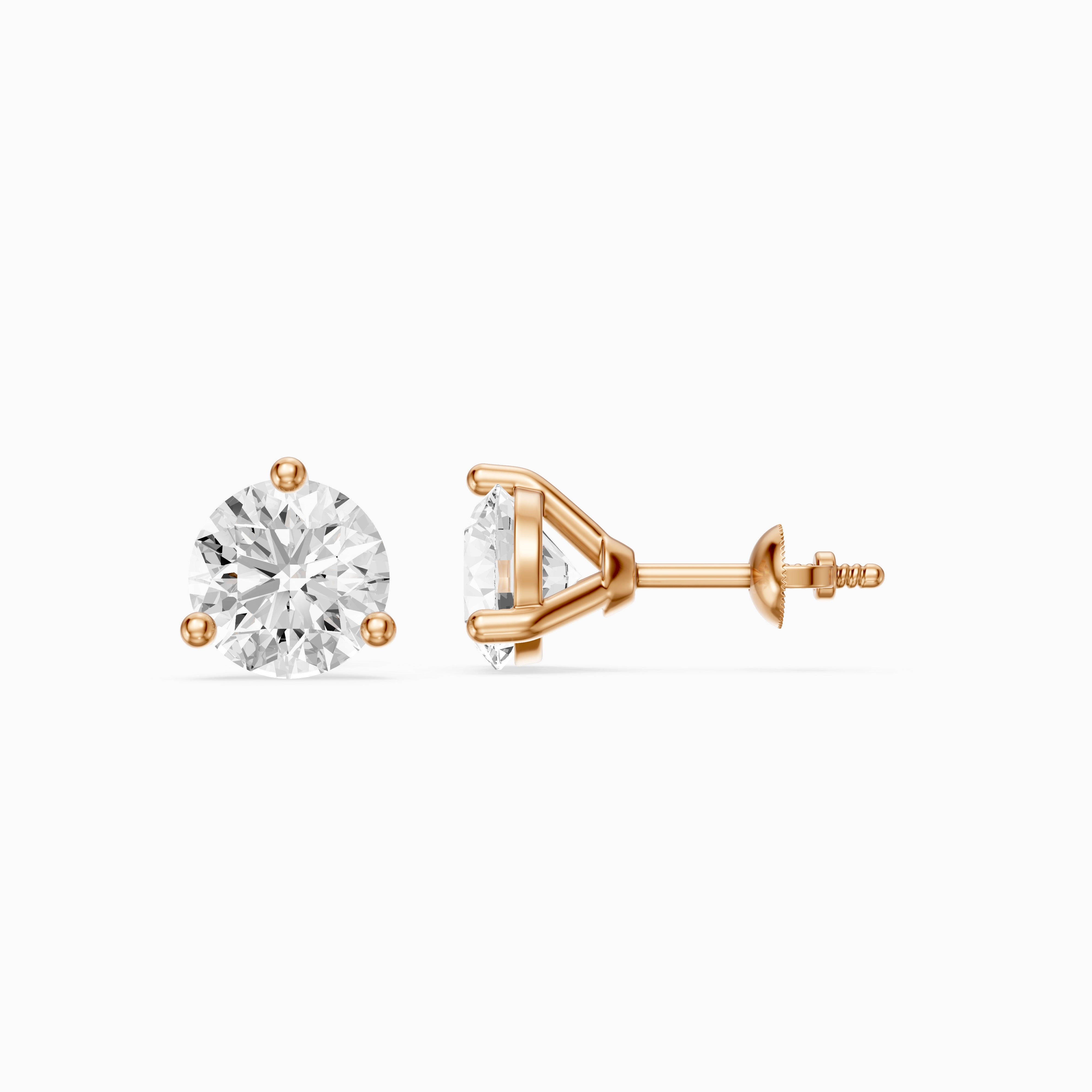 Gaia Round Cut Lab Grown Diamond Three Prong Martini Stud Earrings