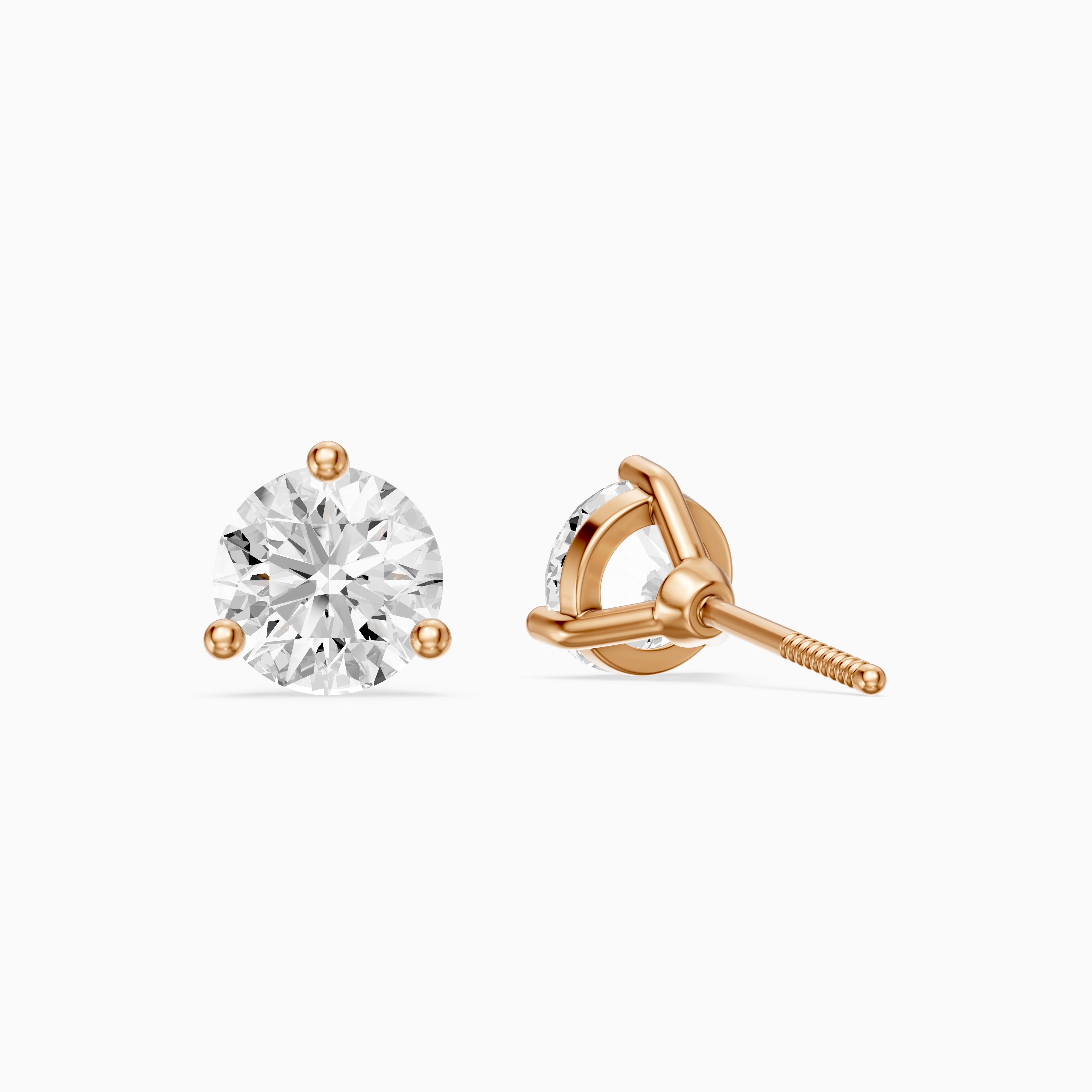 Gaia Round Cut Lab Grown Diamond Three Prong Martini Stud Earrings